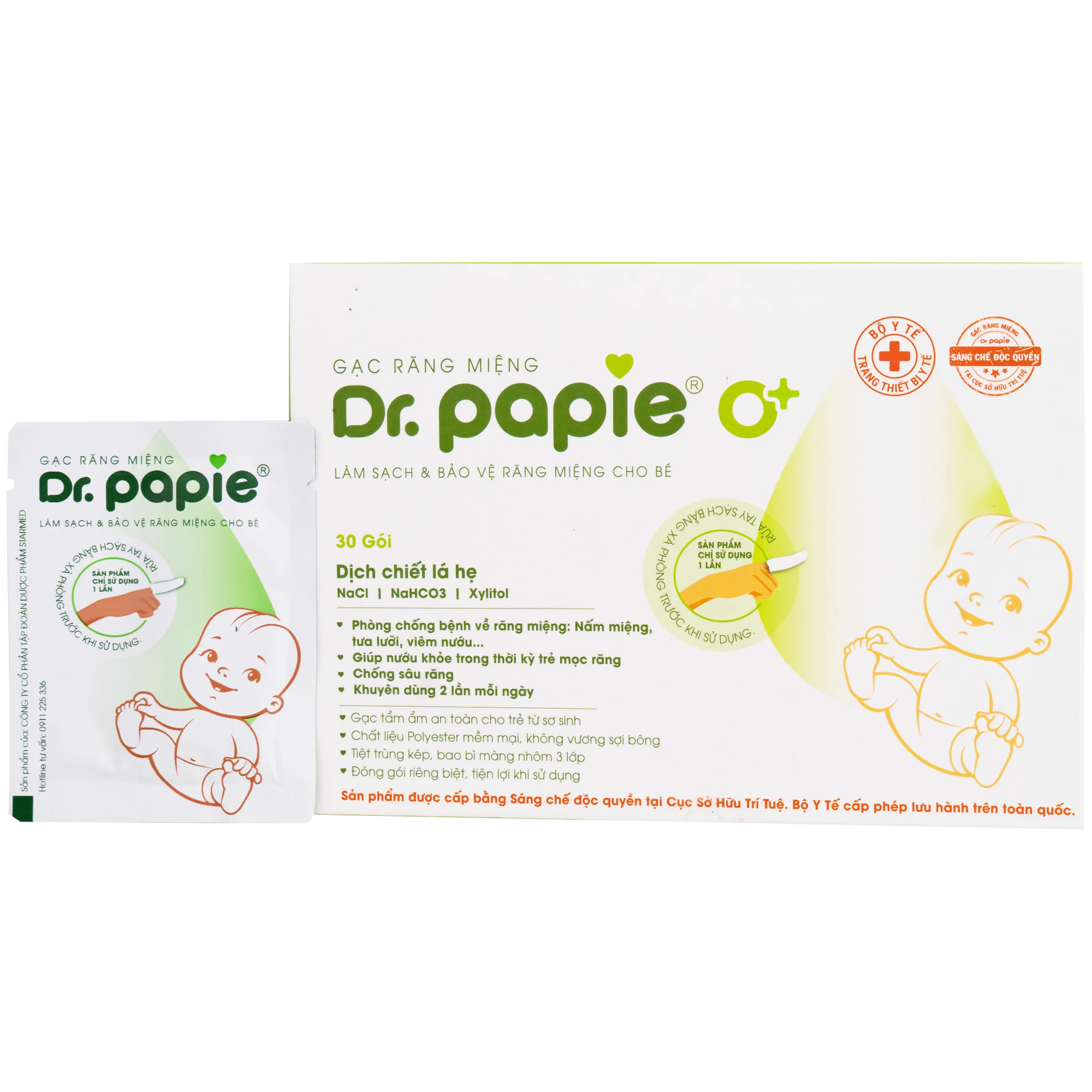 Gạc răng miệng Dr.Papie Starmed (30 gói) làm sạch và bảo vệ răng miệng cho bé