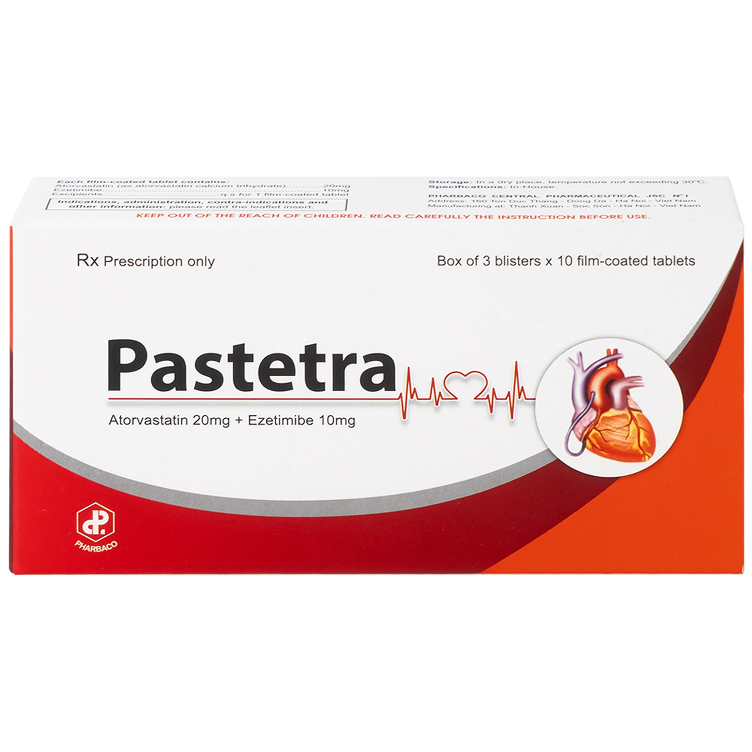 Thuốc Pastetra Pharbaco phòng ngừa các bệnh tim mạch, tăng cholesterol máu (3 vỉ x 10 viên)