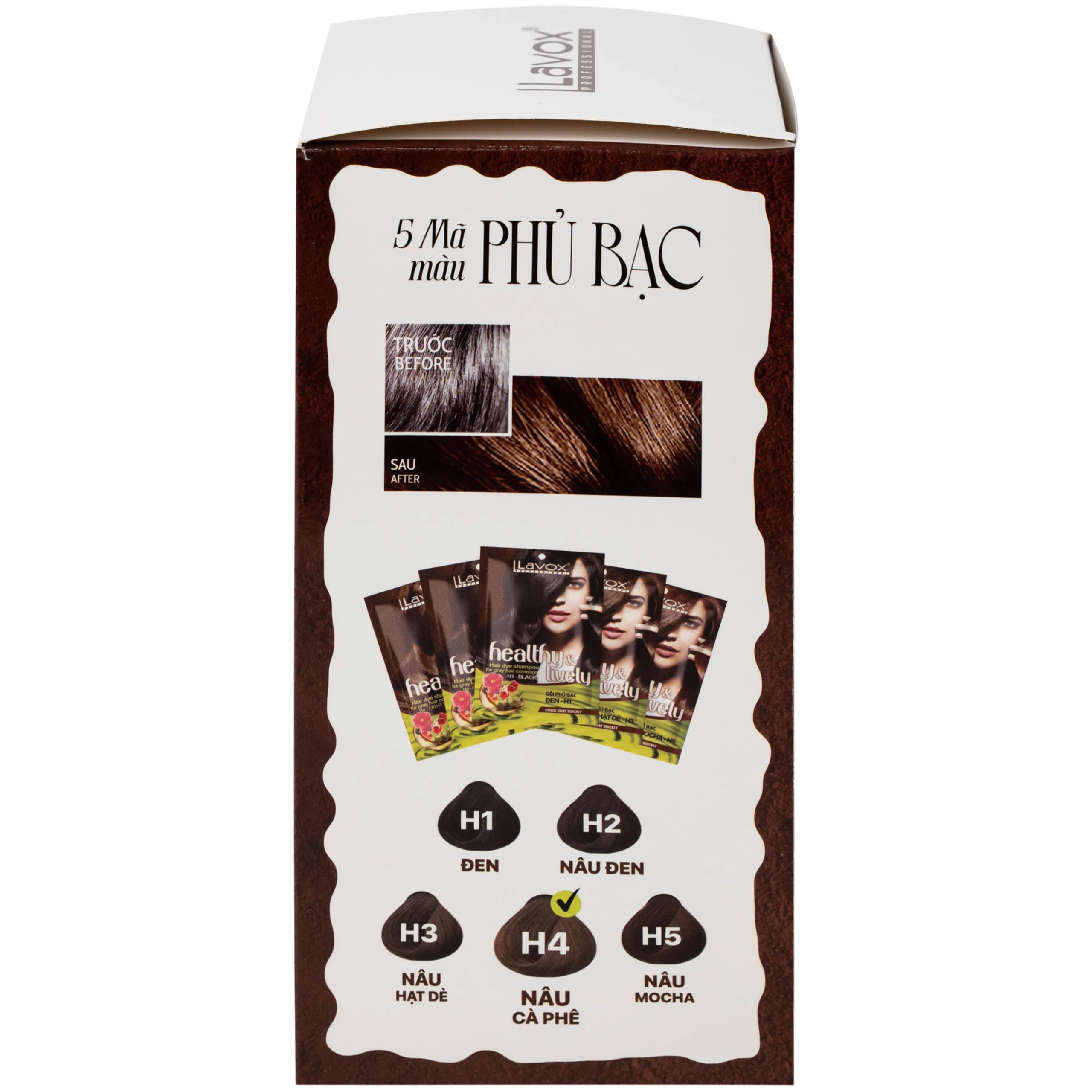 Gội phủ bạc Healthy&Lively Color Shampoo Lavox H4 màu nâu cà phê (10 gói x 30ml)