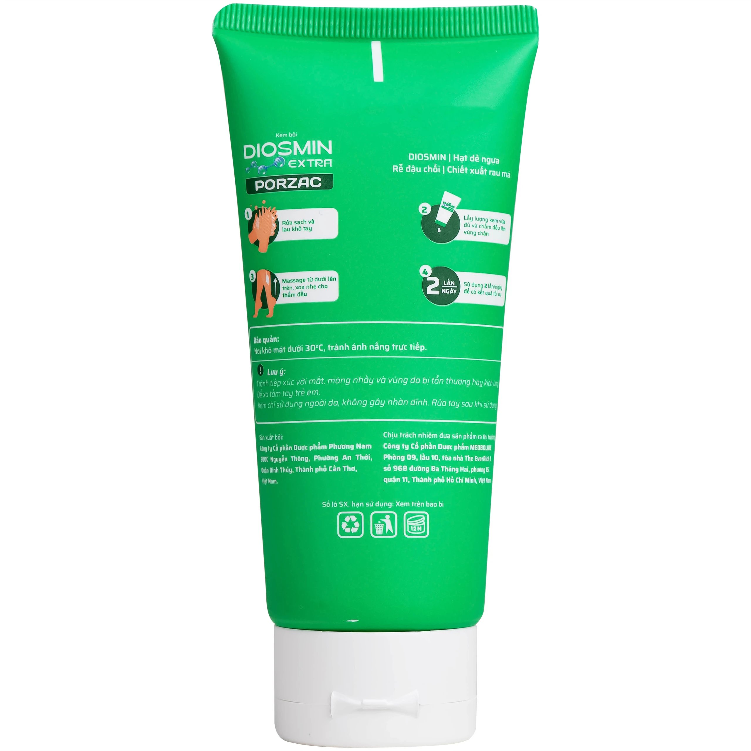 Gel bôi ngừa suy giãn tĩnh mạch, phù, nặng chân Diosmin Extra Porzac 75ml