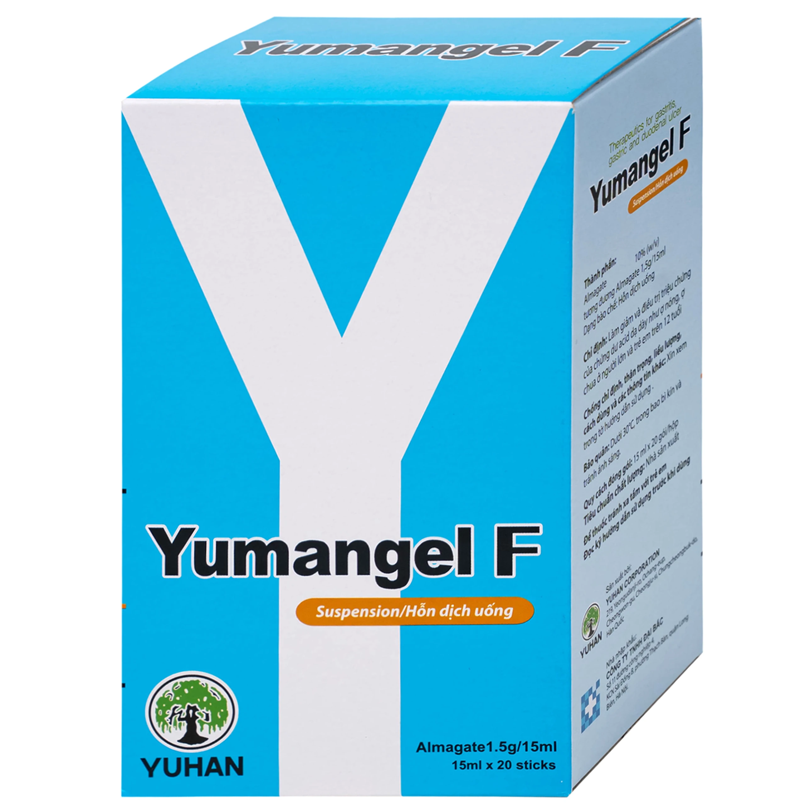 Hỗn dịch uống Yumangel F Yuhan kháng acid và cả thiện loét dạ dày - tá tràng (20 gói x 15ml) 
