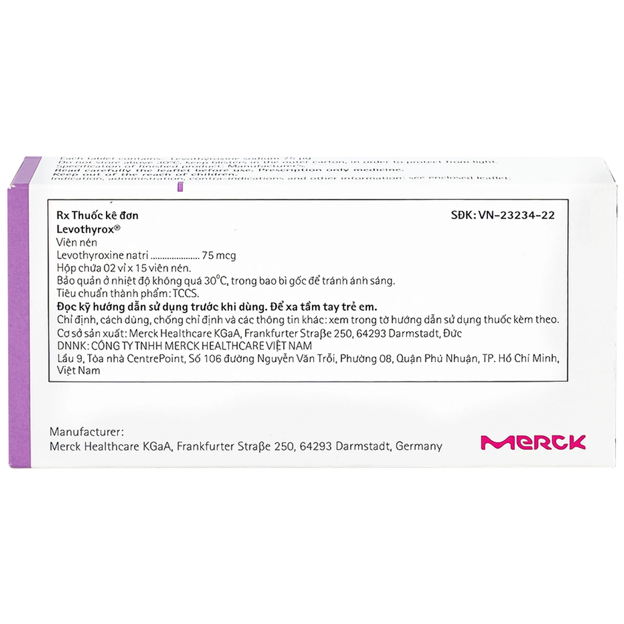 Thuốc Levothyrox 75µg Merck điều trị bướu giáp đơn thuần lành tính (2 vỉ x 15 viên)