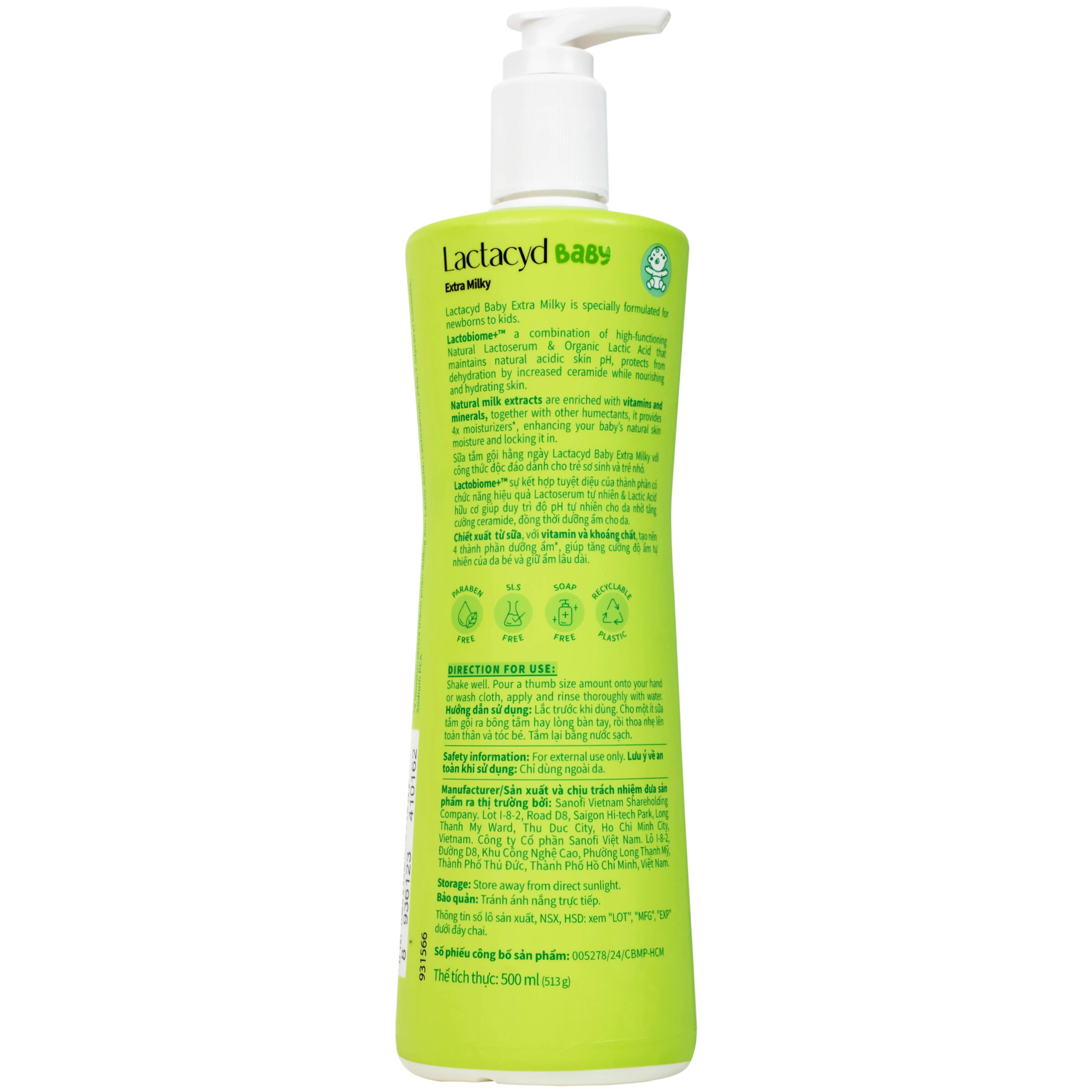 Sữa tắm gội cho bé Lactacyd Milky Baby Sanofi bảo vệ và nuôi dưỡng da (500ml)