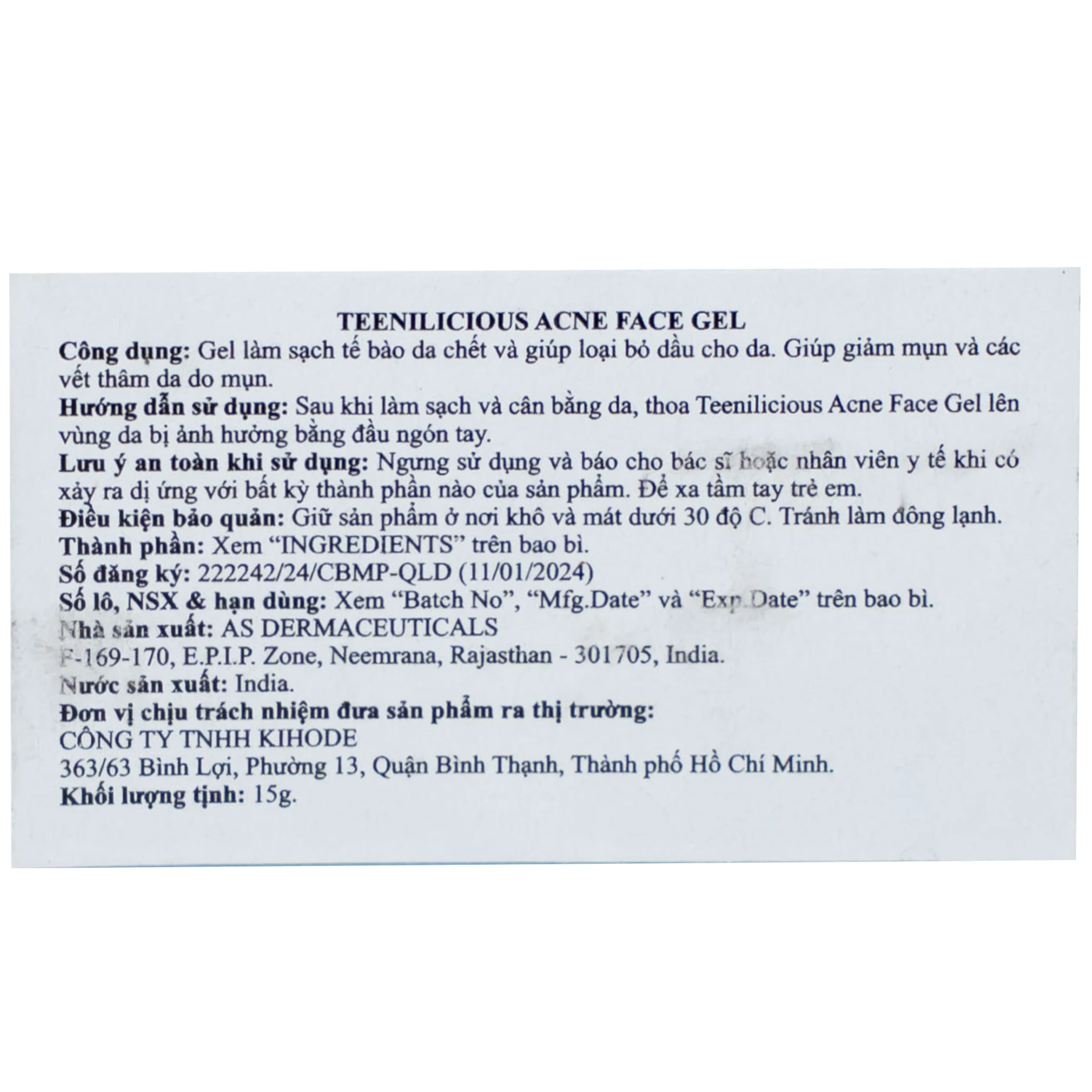 Gel bôi ngừa mụn đầu đen, đầu trắng Teenilicious hộp 15g