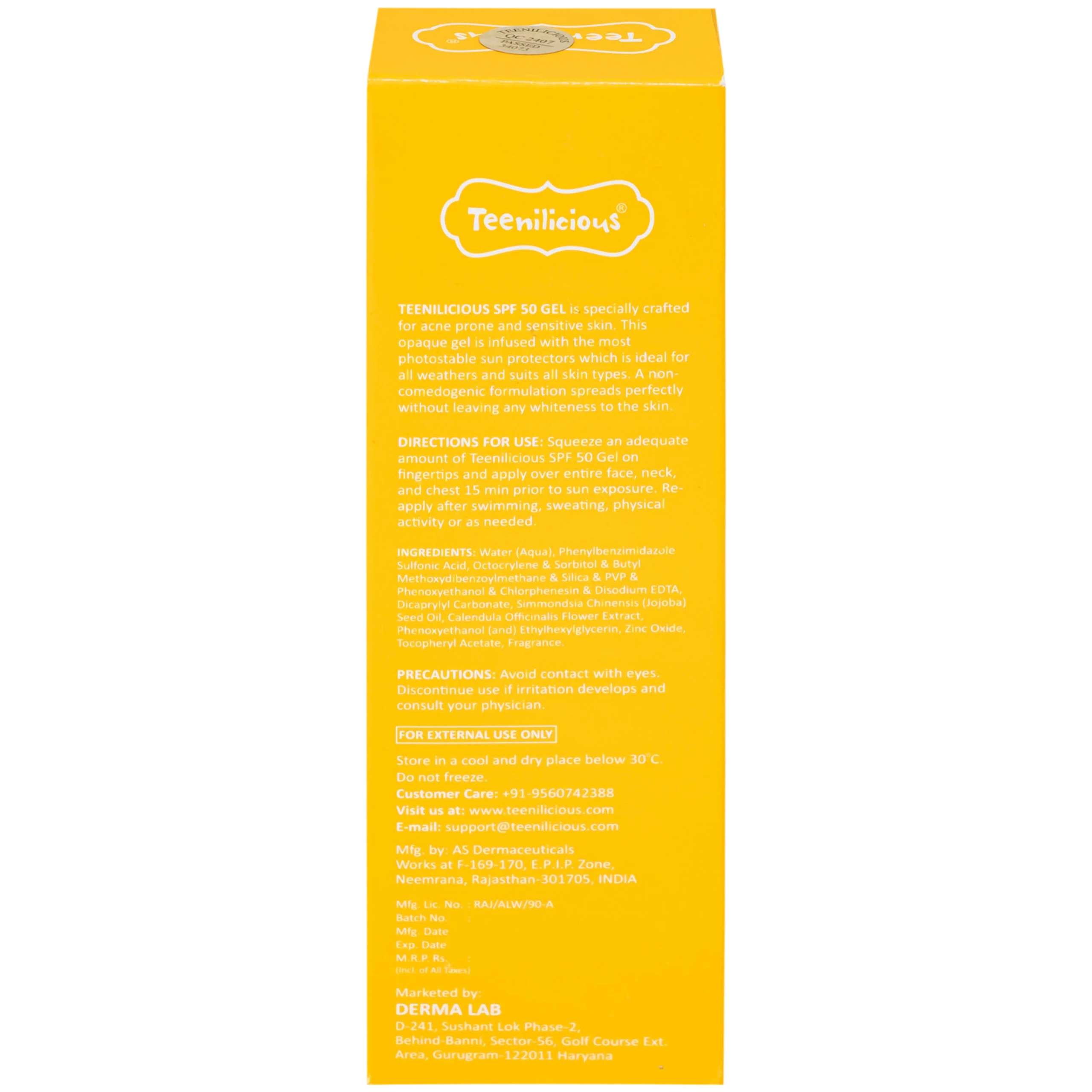 Gel chống nắng cho da mụn và nhạy cảm Teenilicious SPF50 PA+++ hộp 75g