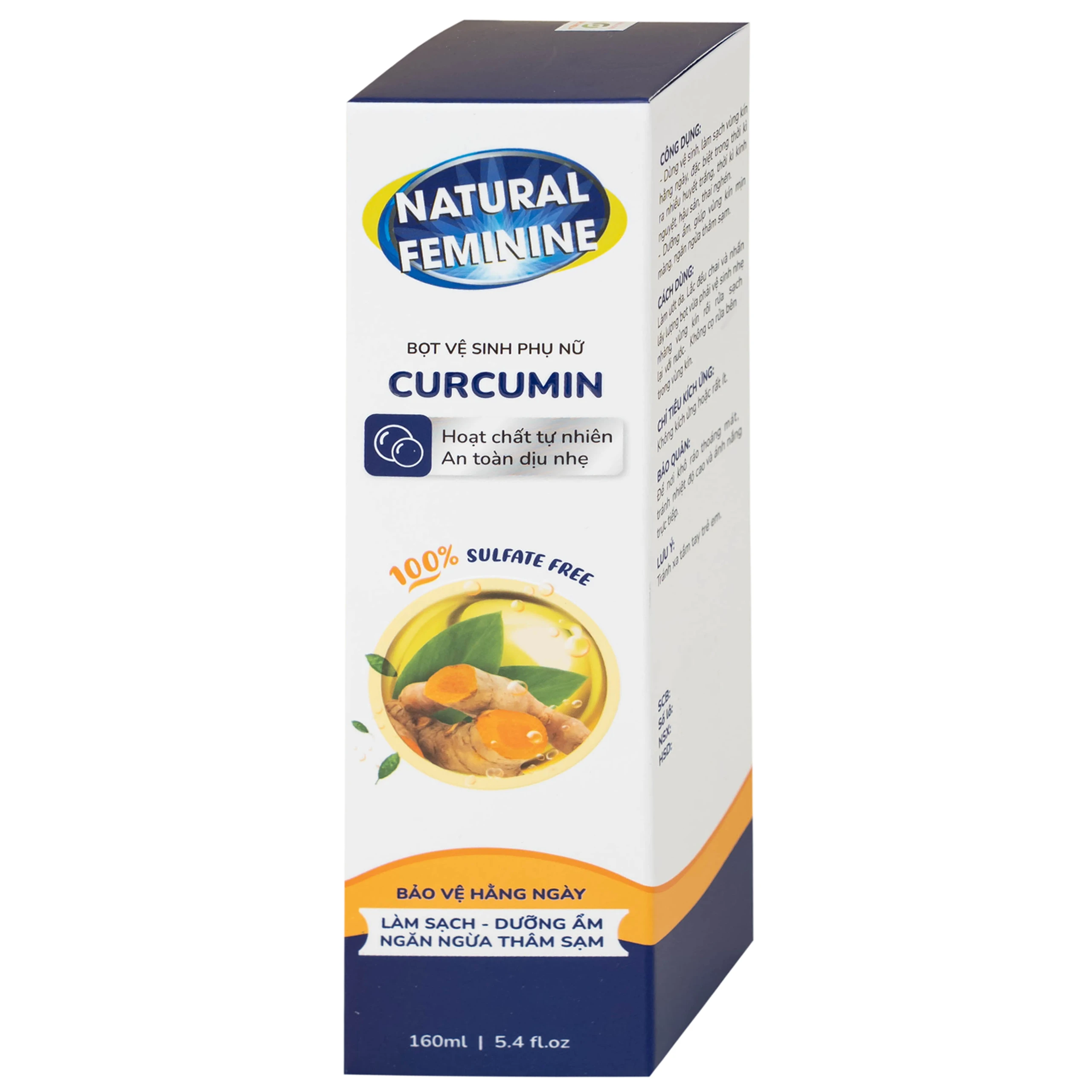 Dung dịch vệ sinh phụ nữ dạng bọt Natural Feminine Curcumin làm sạch, khử mùi, kháng khuẩn (160ml)