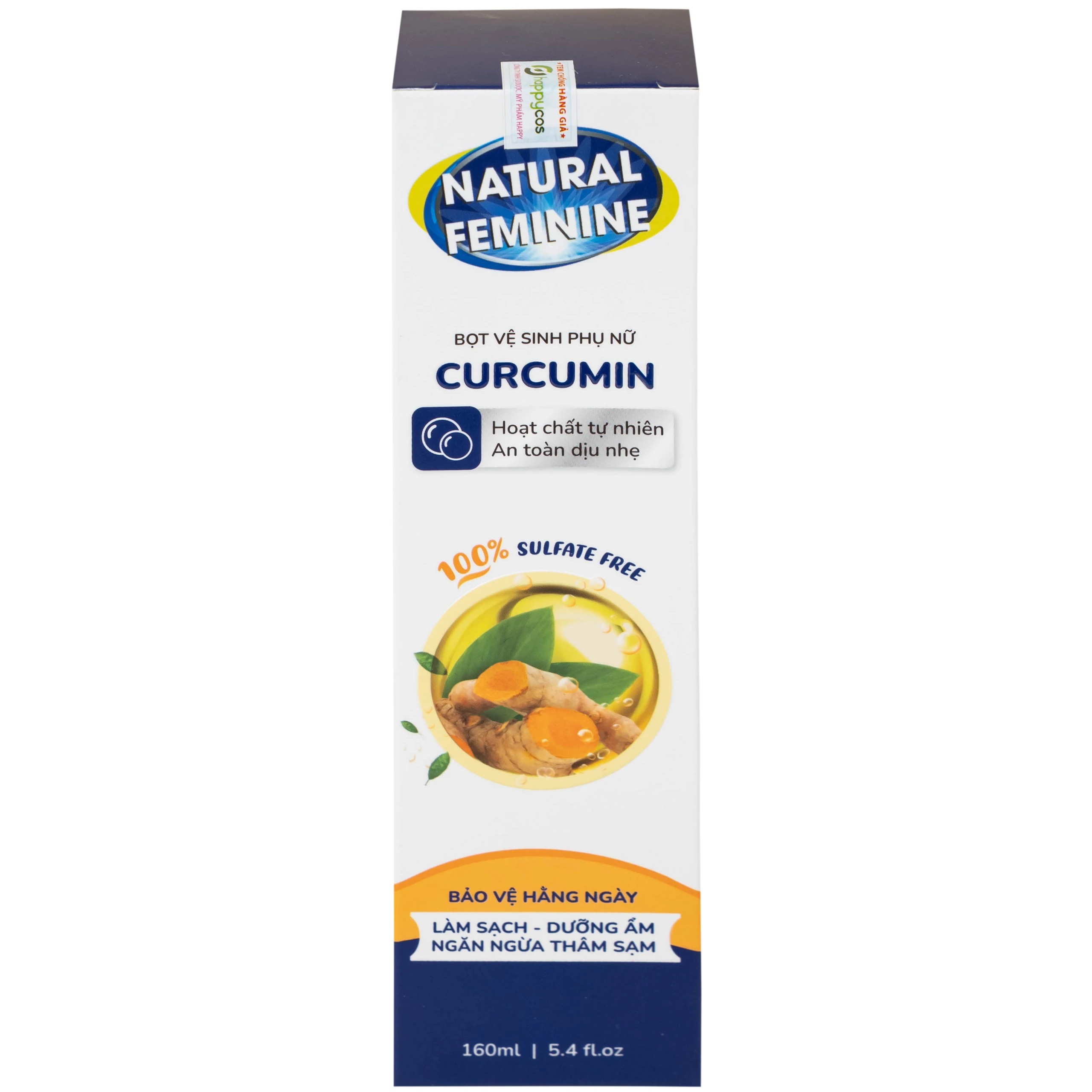 Dung dịch vệ sinh phụ nữ dạng bọt Natural Feminine Curcumin làm sạch, khử mùi, kháng khuẩn (160ml)