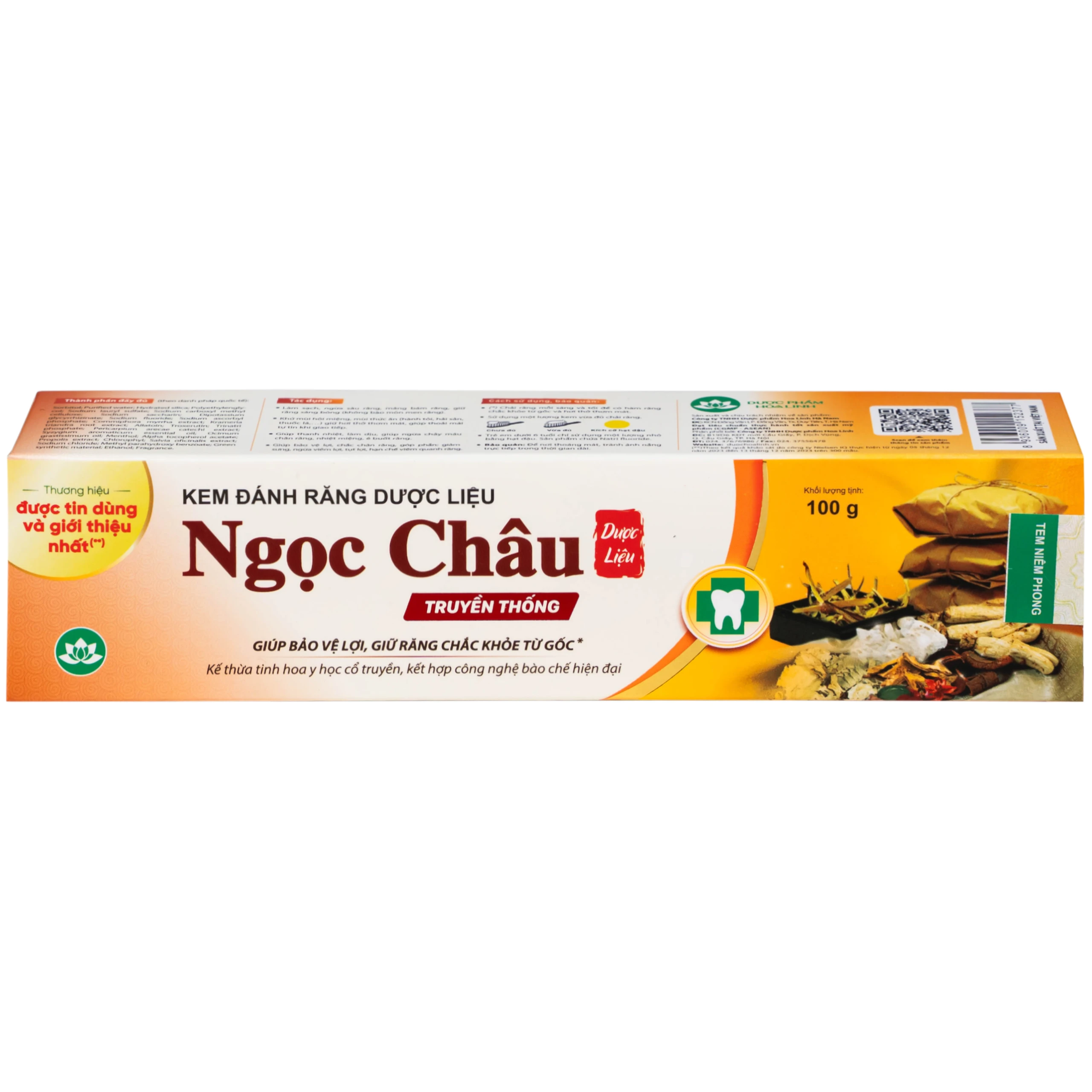 Kem đánh răng dược liệu Ngọc Châu bảo vệ lợi, chắc răng, làm bền thành mạch, chống tụt lợi, chảy máu chân răng (100g)