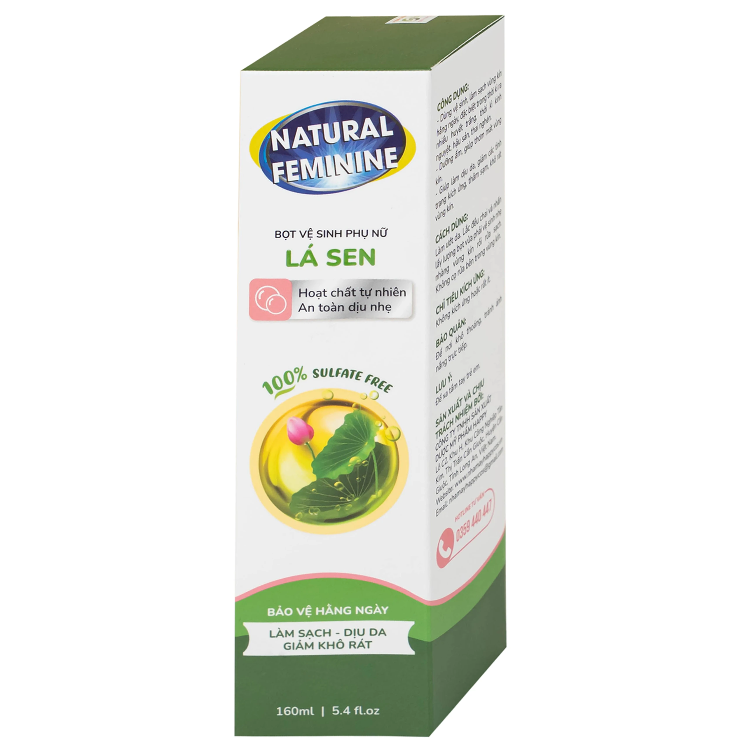 Dung dịch vệ sinh phụ nữ dạng bọt Natural Feminine làm sạch, không gây khô rát kích ứng (160ml)