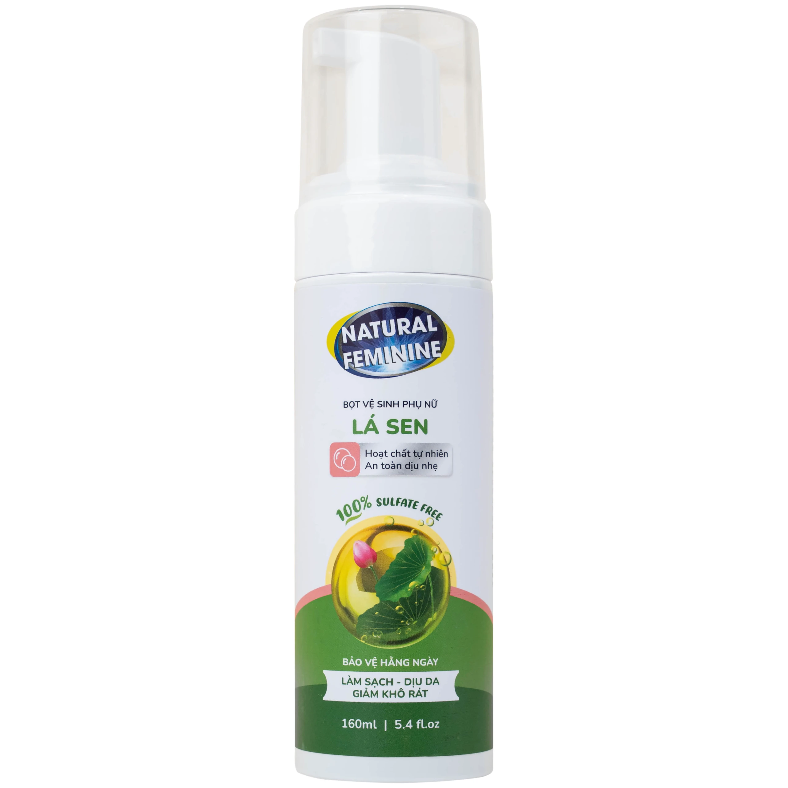Dung dịch vệ sinh phụ nữ dạng bọt Natural Feminine làm sạch, không gây khô rát kích ứng (160ml)