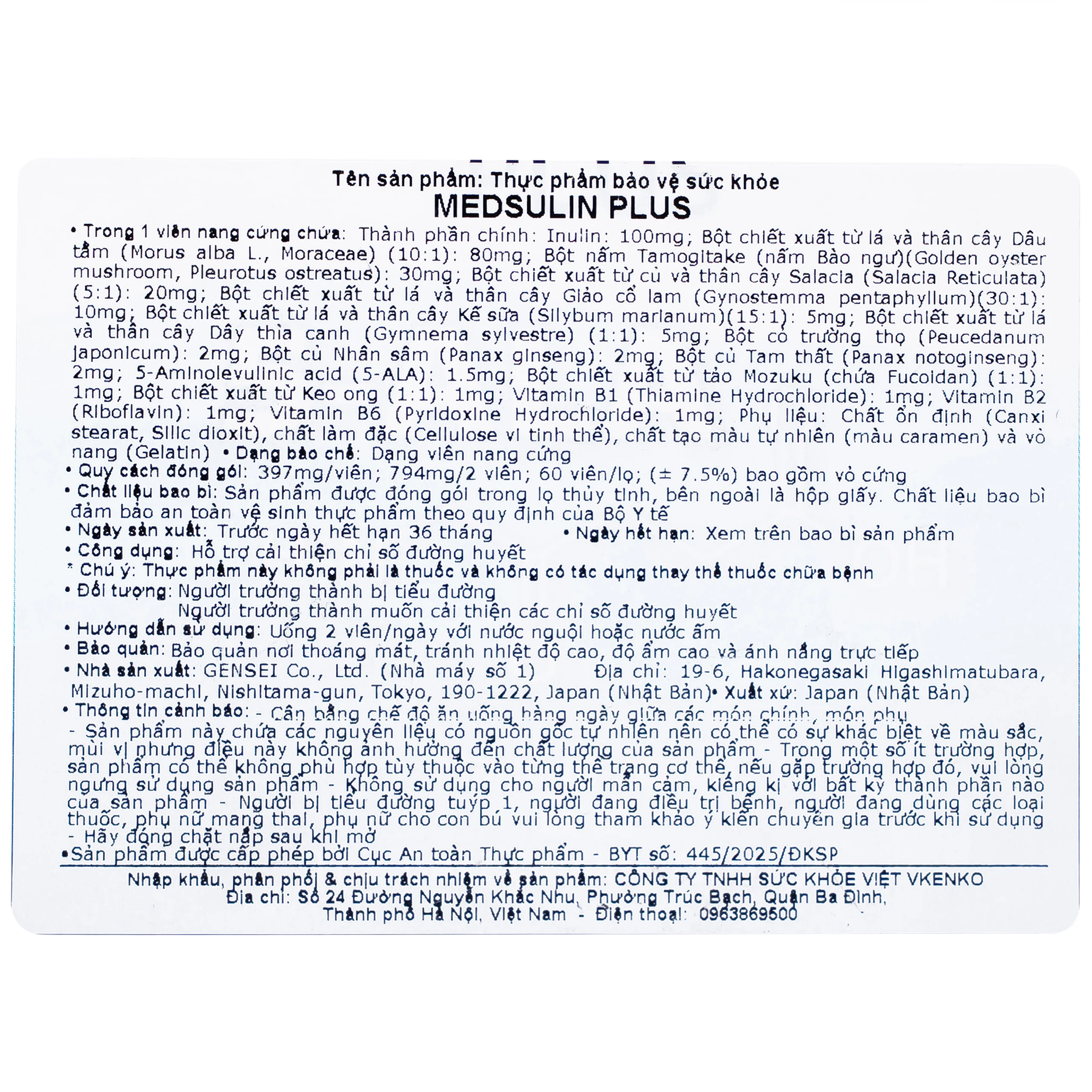 Viên uống hỗ trợ cải thiện chỉ số đường huyết Medsulin Plus (60 viên)