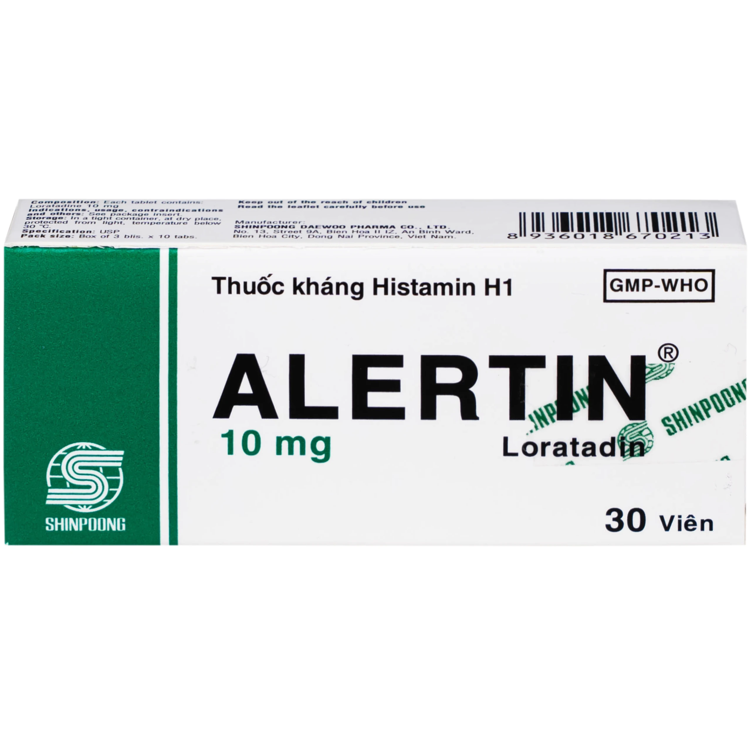 Thuốc Alertin 10mg Shinpoong Deawoo chỉ định trong trường hợp viêm mũi dị ứng, viêm kết mạc dị ứng (3 vỉ x 10 viên)