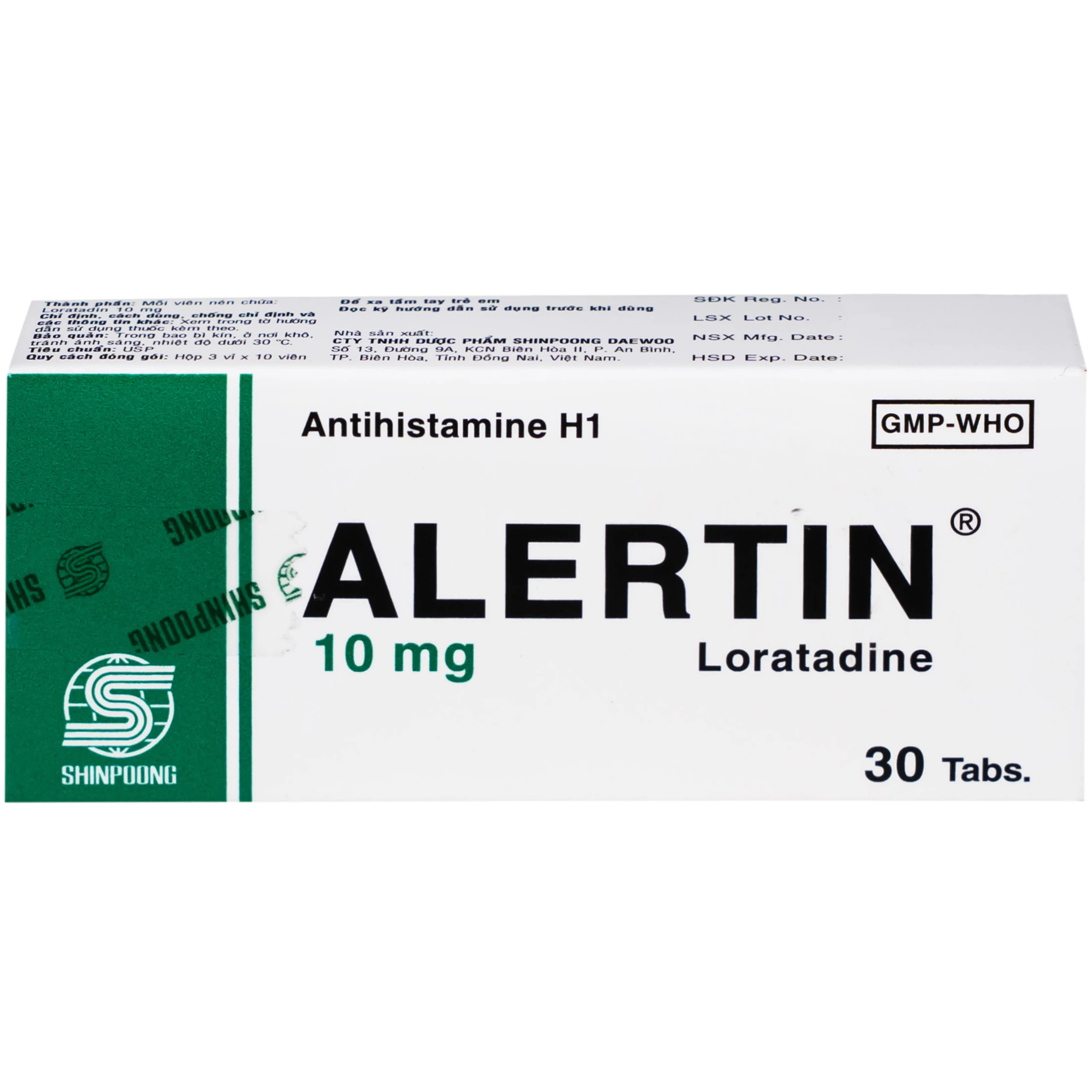 Thuốc Alertin 10mg Shinpoong Deawoo chỉ định trong trường hợp viêm mũi dị ứng, viêm kết mạc dị ứng (3 vỉ x 10 viên)