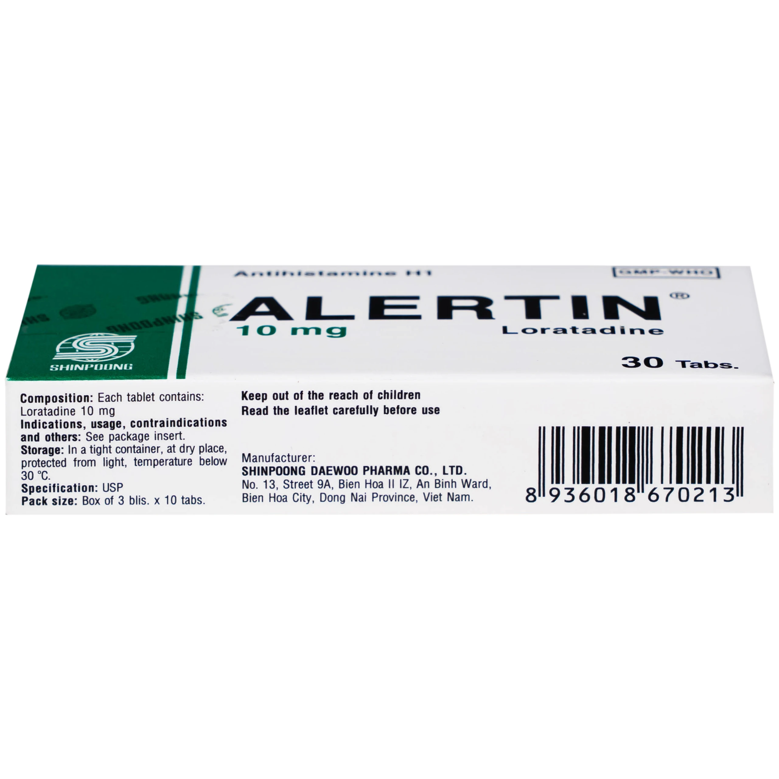 Thuốc Alertin 10mg Shinpoong Deawoo chỉ định trong trường hợp viêm mũi dị ứng, viêm kết mạc dị ứng (3 vỉ x 10 viên)