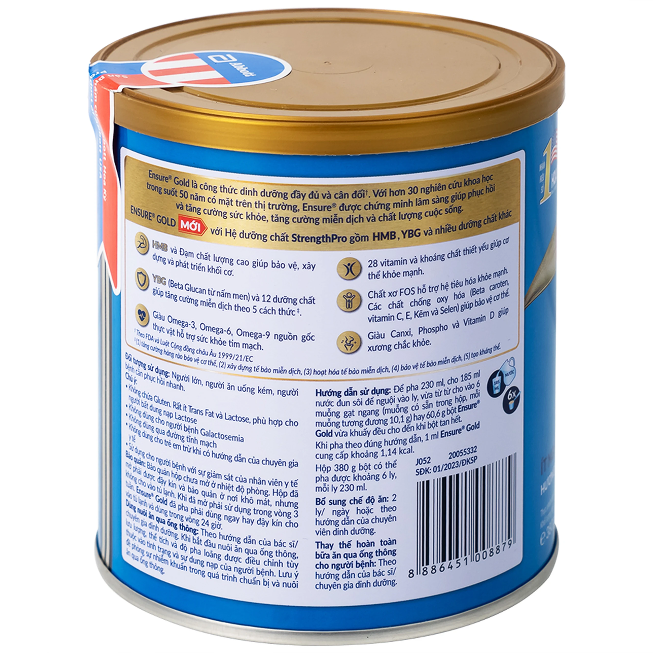 Sữa tăng cường sức khỏe khối cơ tăng miễn dịch Ensure Gold StrengthPro hương vani ít ngọt (380g)