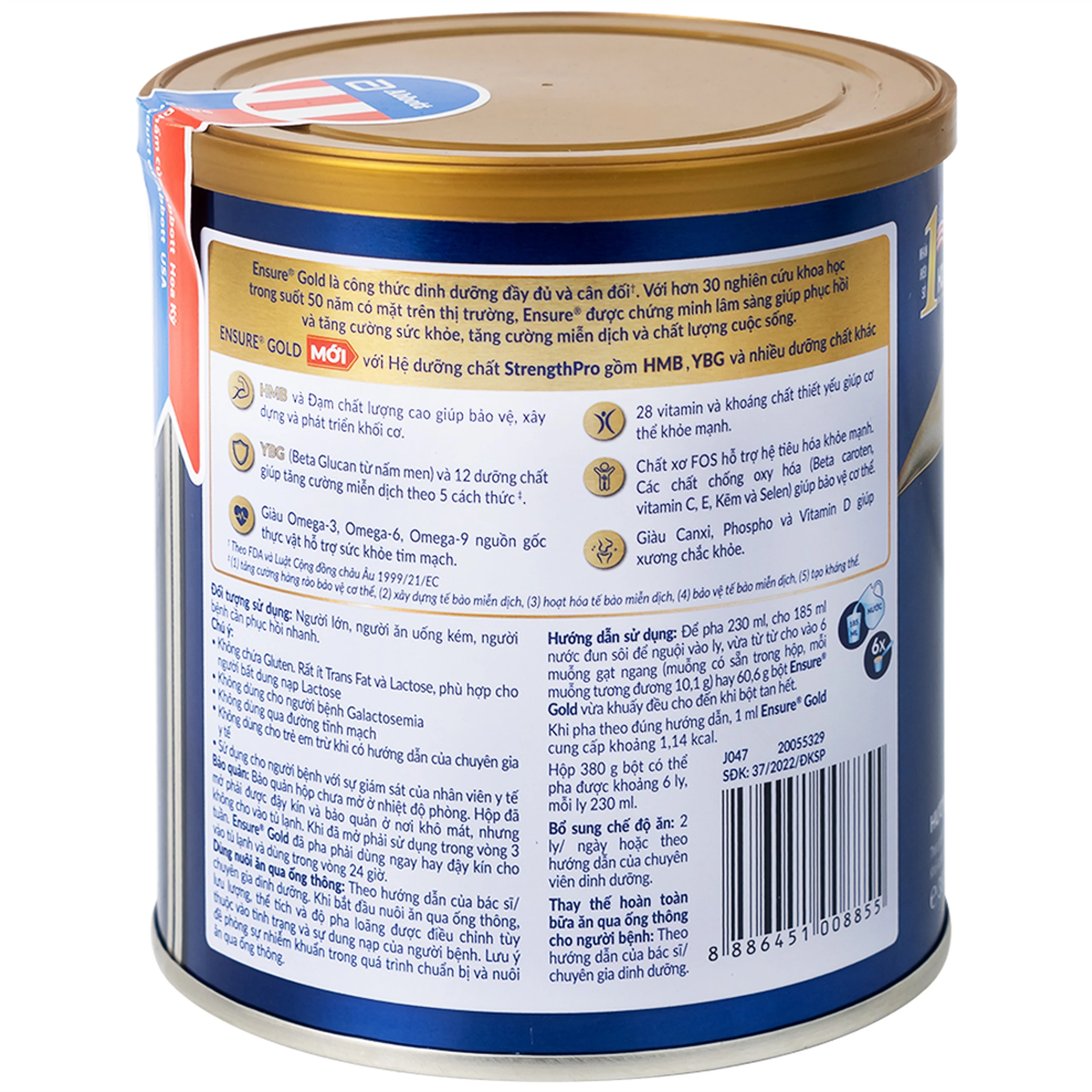 Sữa tăng cường sức khỏe khối cơ tăng miễn dịch Ensure Gold StrengthPro hương vani (380g)