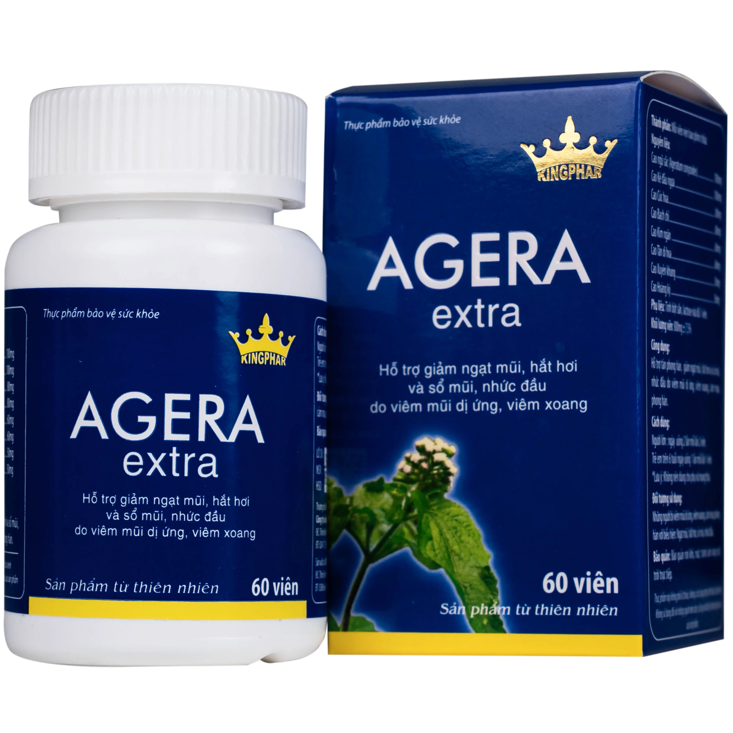 Viên uống hỗ trợ giảm ngạt mũi, hắt hơi và sổ mũi, nhức đầu do viêm mũi dị ứng Agera Extra Kingphar (60 viên)
