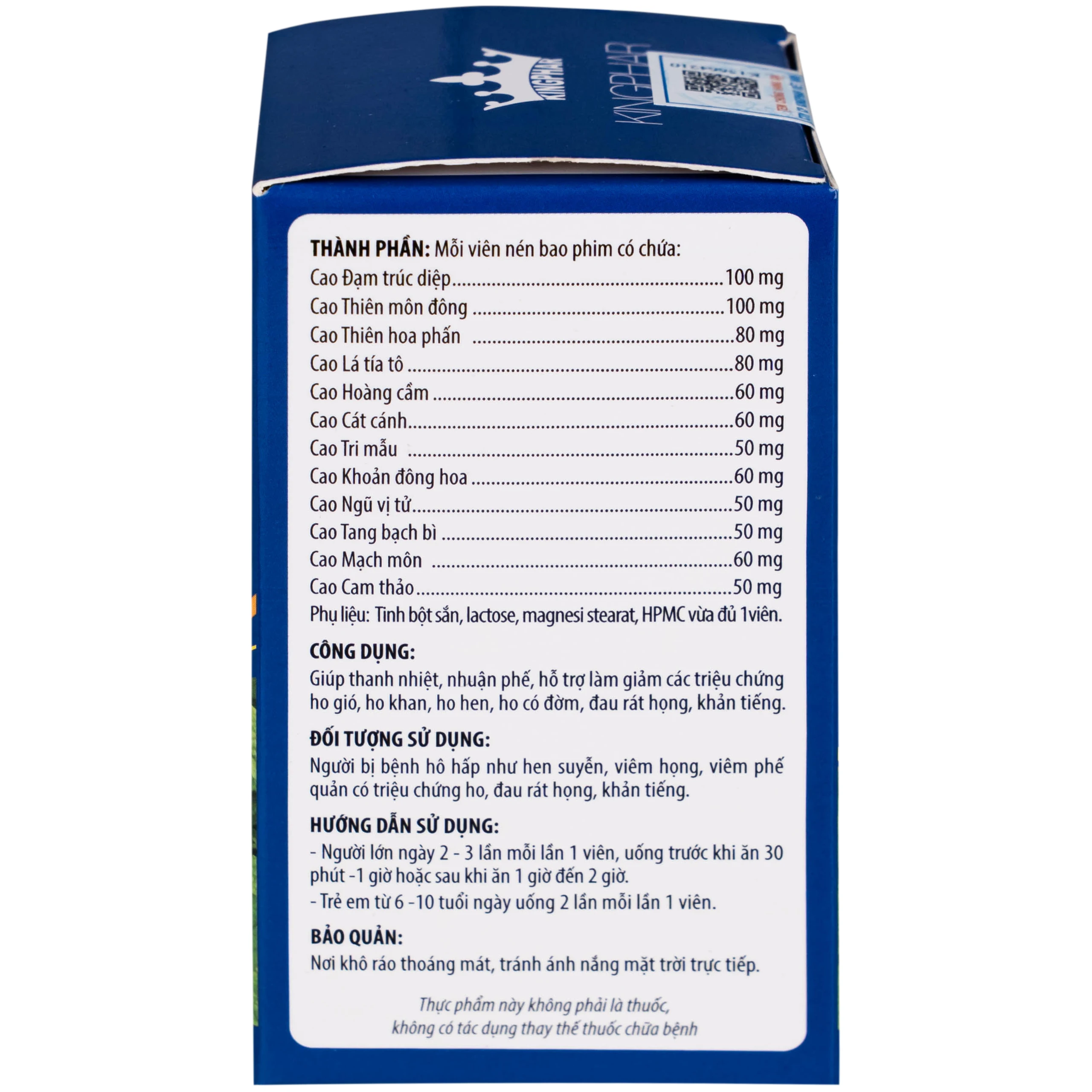 Viên uống giúp thanh nhiệt, nhuận phế, giảm ho Toàn Lộc Bổ Phế Kingphar (60 viên)