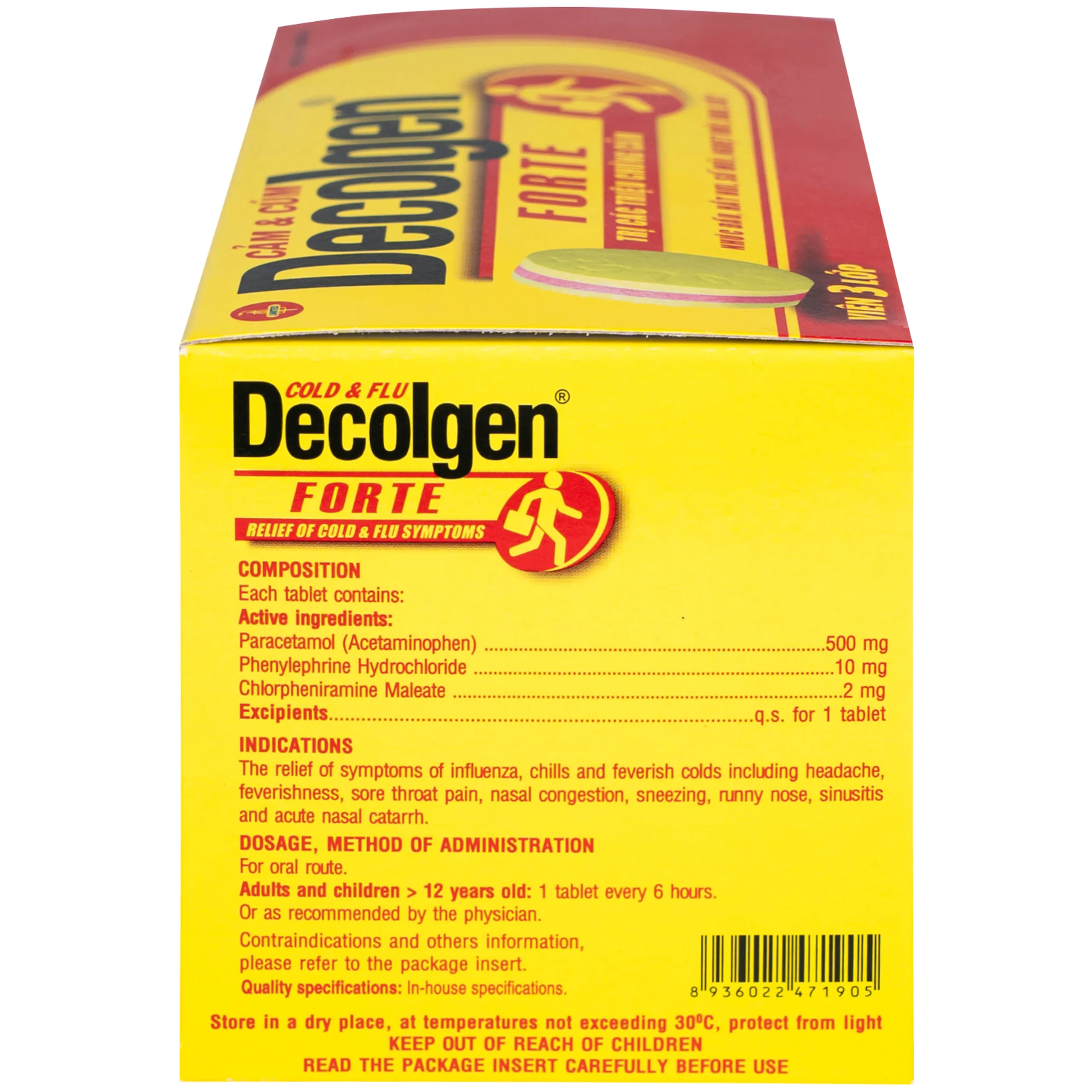 Thuốc Decolgen Forte United giảm các triệu chứng cảm cúm, sốt, đau họng, nghẹt mũi (30 vỉ x 4 viên)