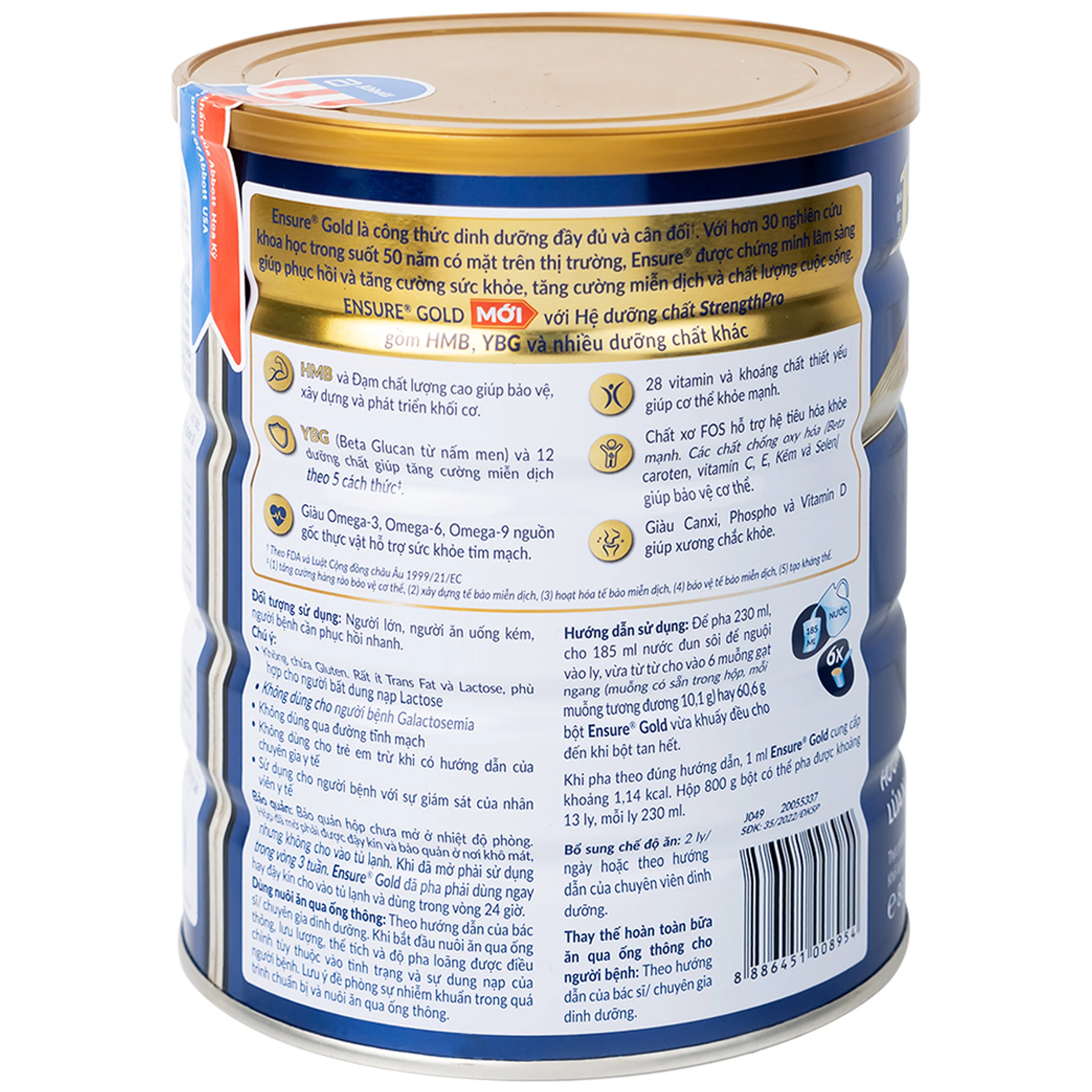 Sữa tăng cường sức khỏe khối cơ tăng miễn dịch Ensure Gold StrengthPro hương lúa mạch (800g)