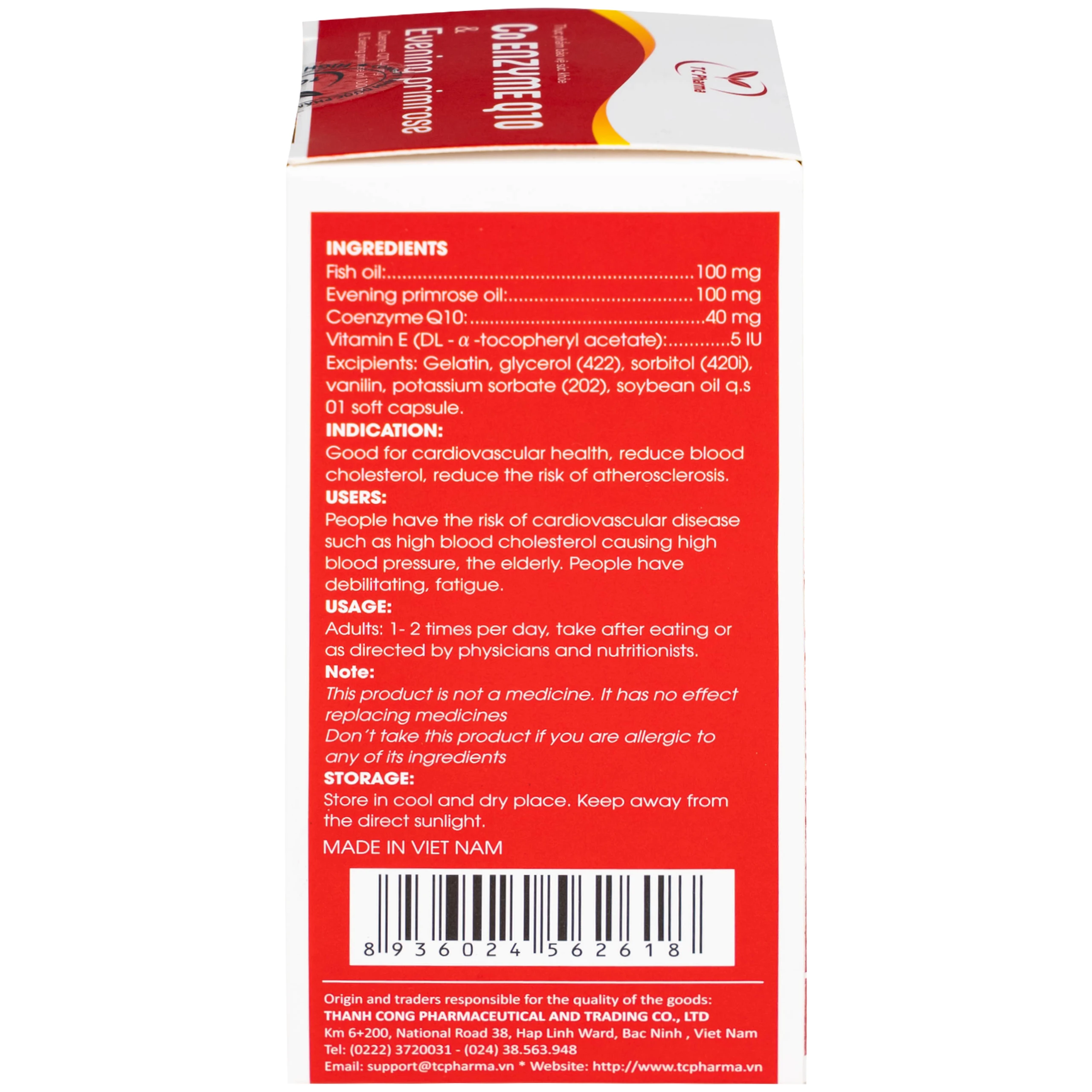 Viên uống hỗ trợ tốt cho tim mạch, giảm cholesterol máu Co Enzyme Q10 & Evening primrose (30 viên)