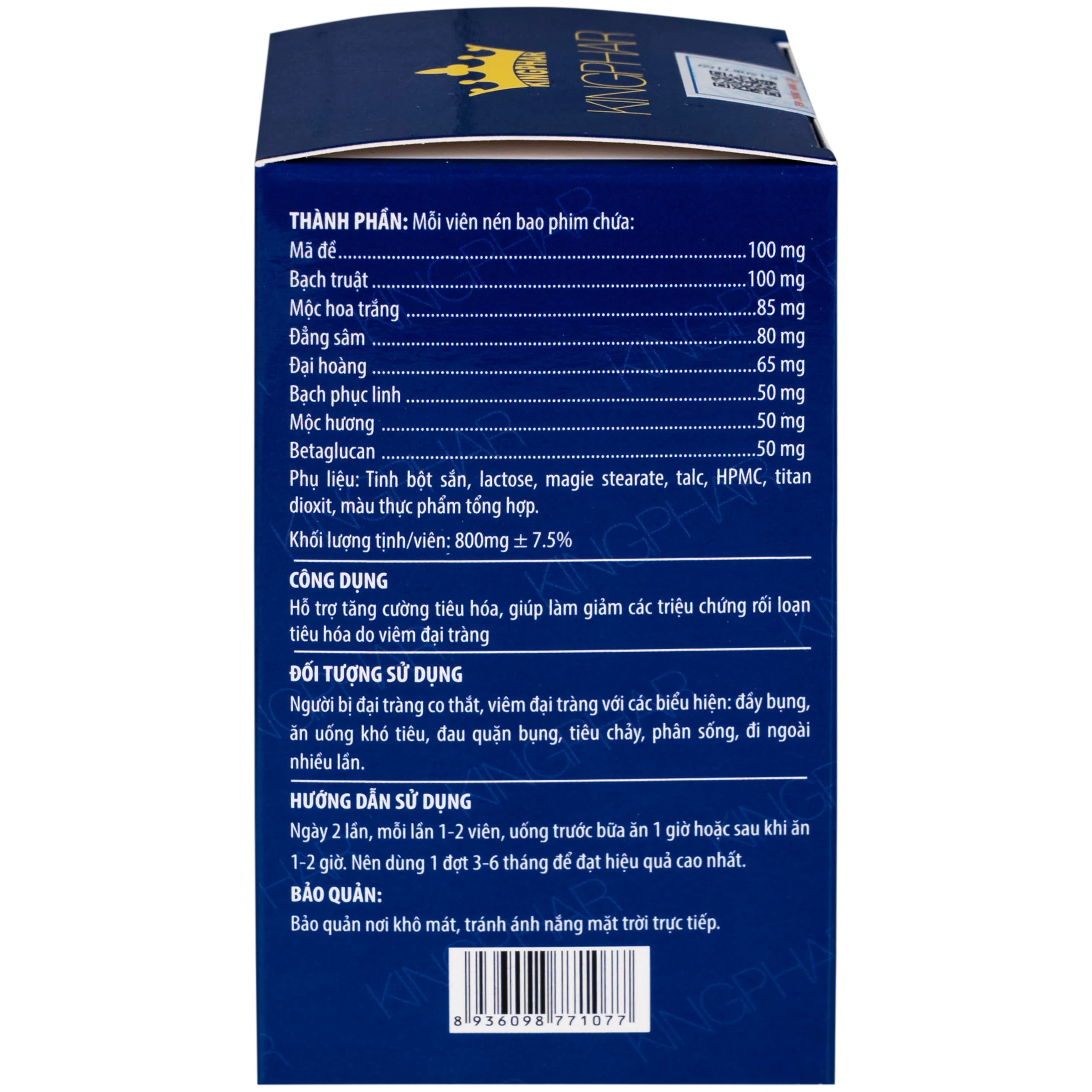 Viên uống hỗ trợ tăng cường tiêu hóa cho người viêm đại tràng Tràng Bát Vị-Codanbe Kingphar (60 viên)