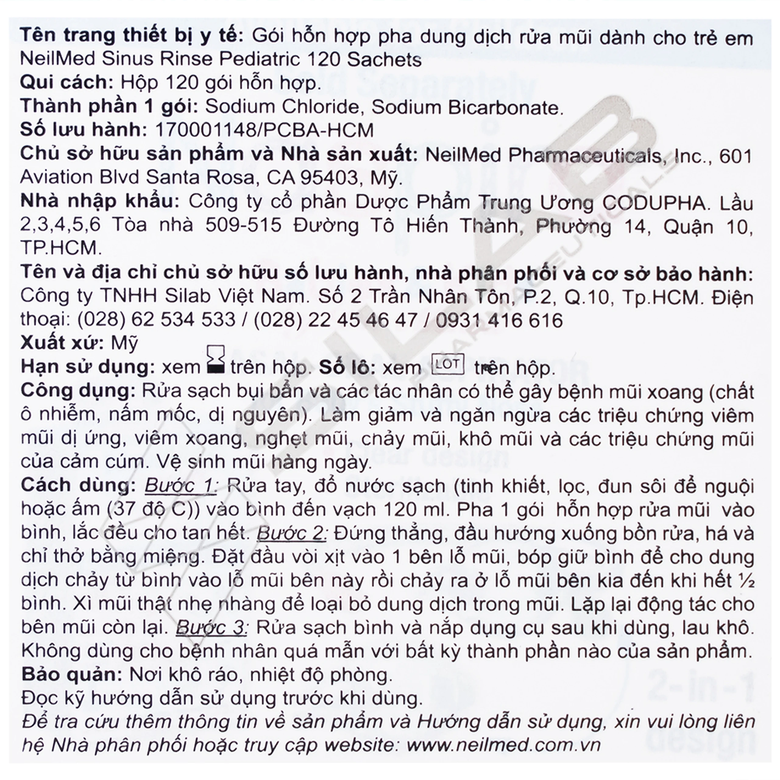 Bột pha rửa mũi trẻ em Neilmed Sinus Rinse Kids (120 gói) dùng cho trẻ từ 4 đến 10 tuổi