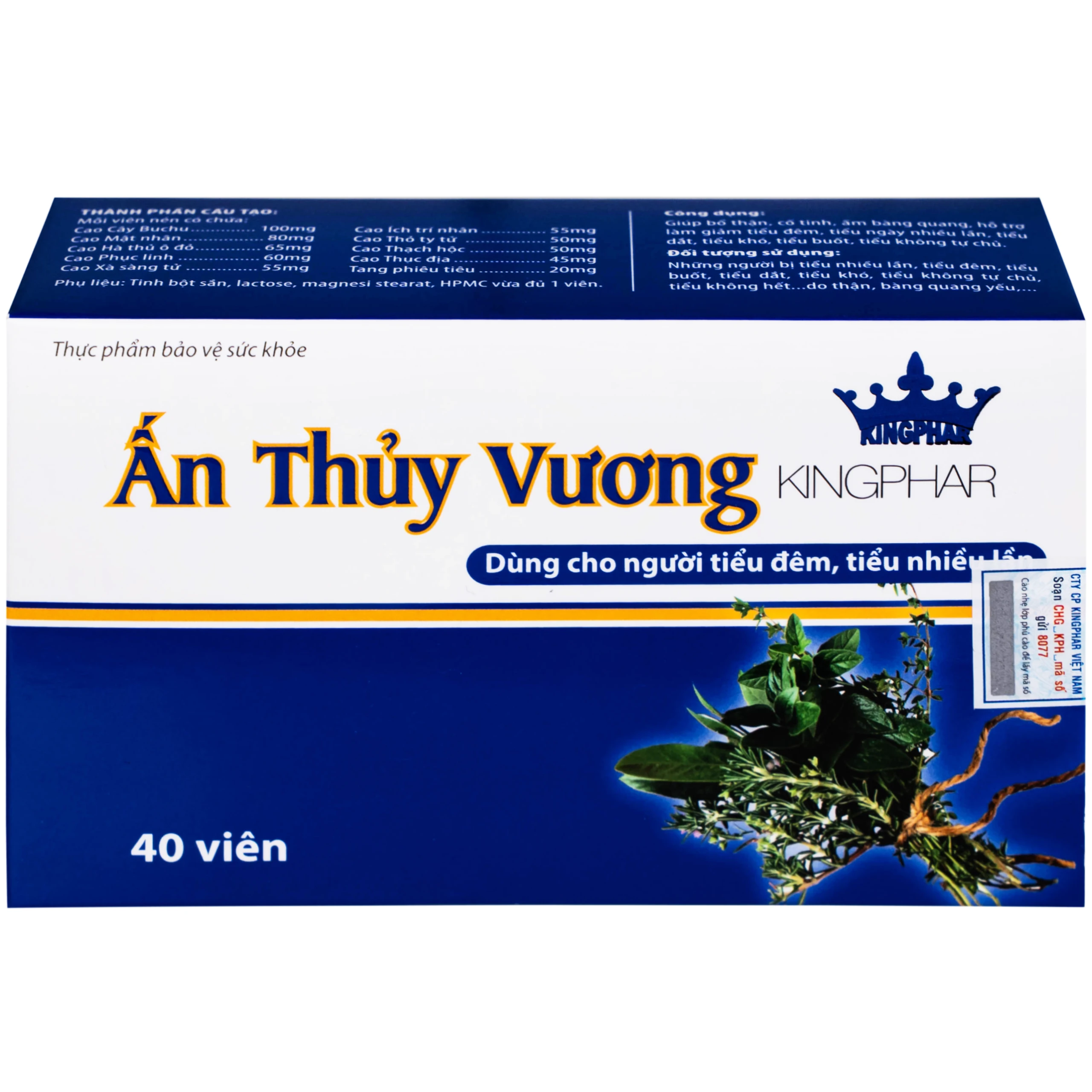 Viên uống giúp bổ thận, giảm tiêu đêm tiểu ngày nhiều lần Ấn Thủy Vương Kingphar (4 vỉ x 10 viên)