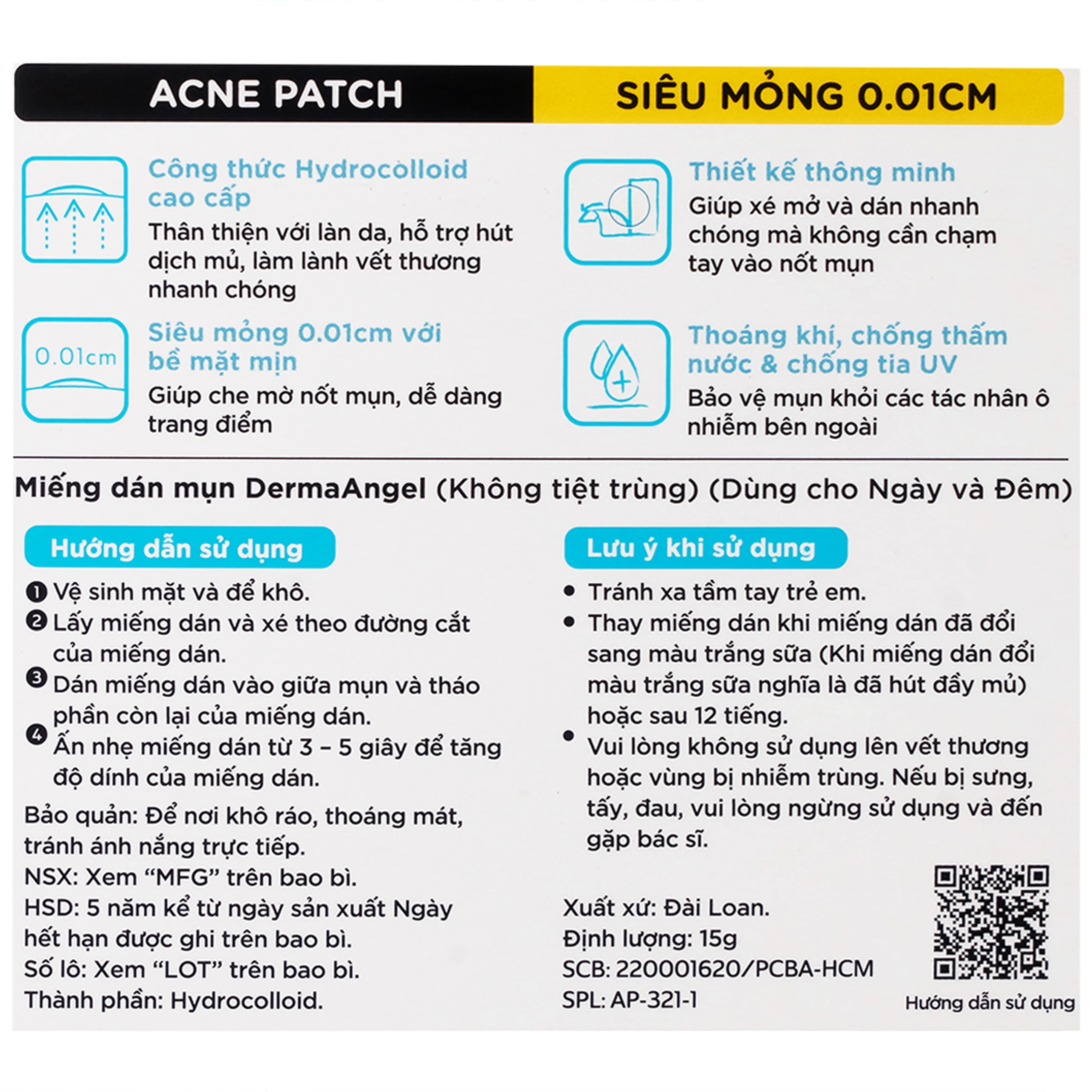 Miếng dán mụn ban ngày và đêm Derma Angel (12Đ + 6N miếng) hút mụn, làm lành vết thương sau mụn 