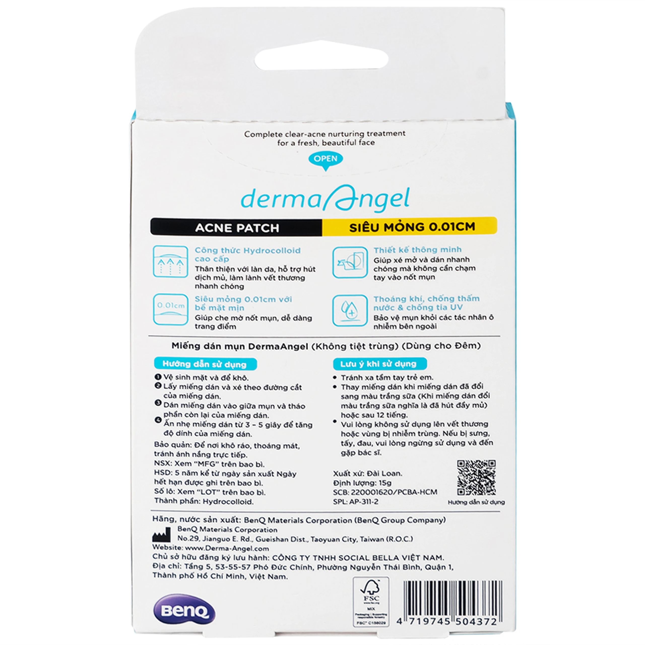 Miếng dán mụn ban đêm Derma Angel (12 miếng) hút mụn, làm lành vết thương sau mụn 