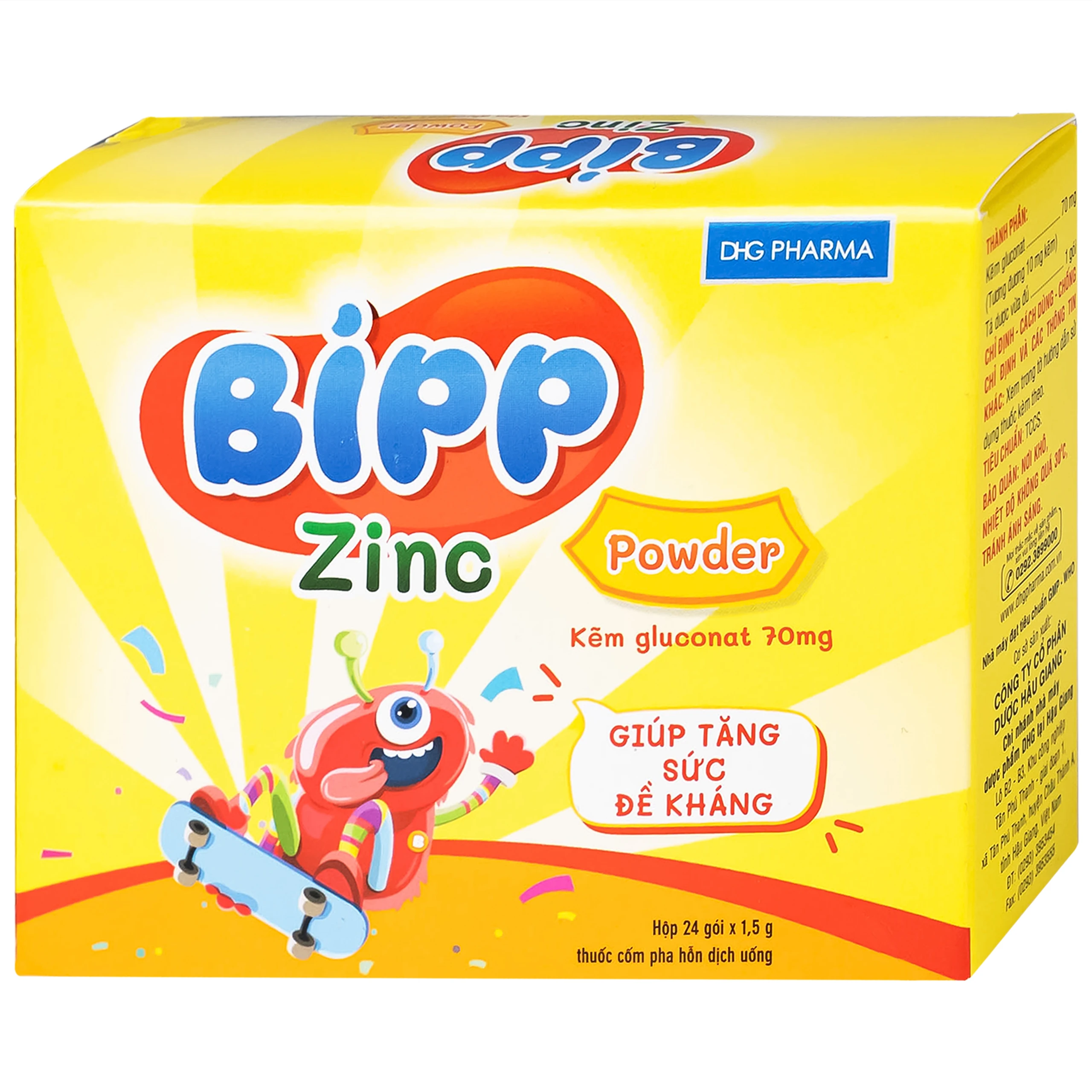 Thuốc Bipp zinc powder 70mg DHG giúp bổ sung kẽm, tăng cường sức để kháng cho trẻ em (24 gói x 1.5g)