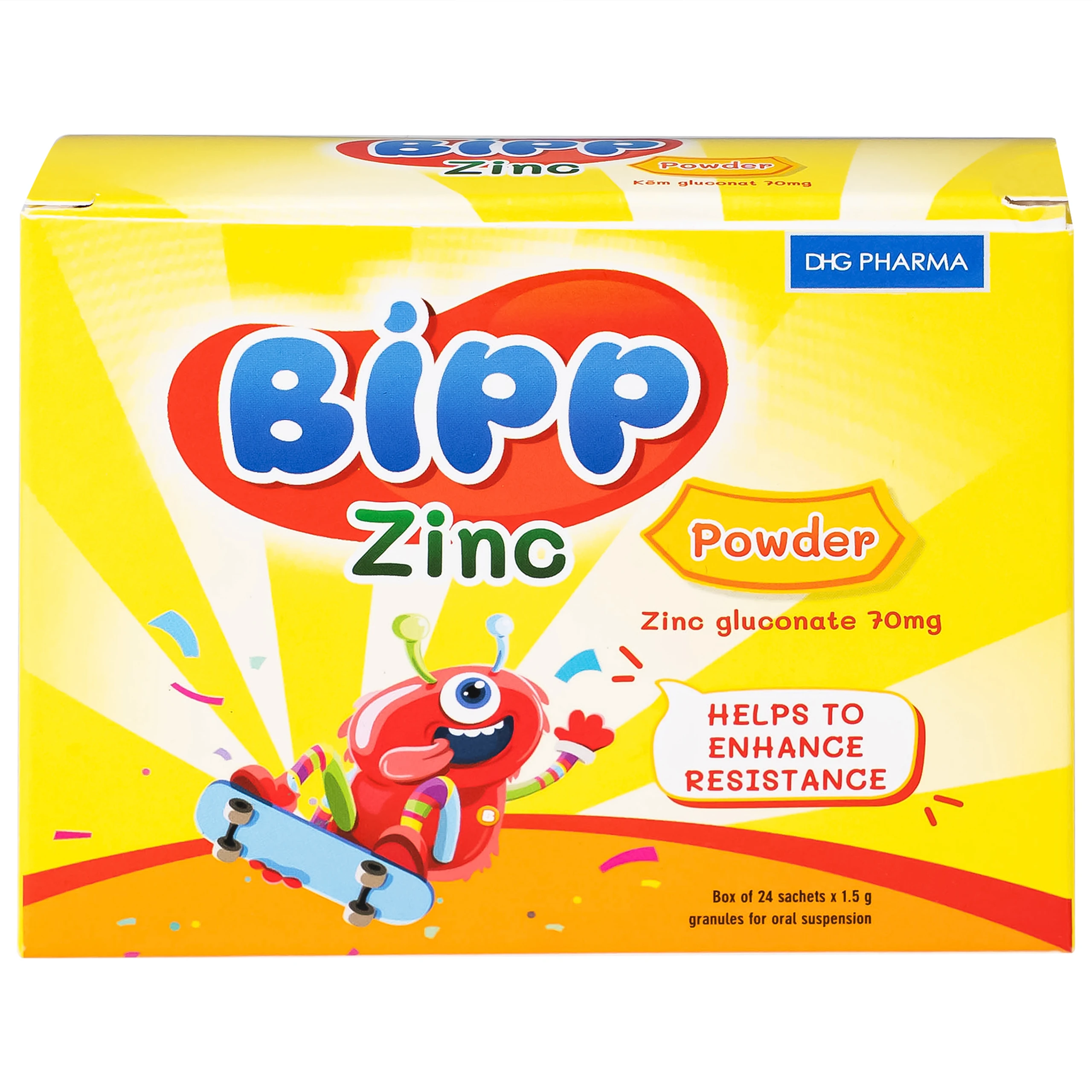 Thuốc Bipp zinc powder 70mg DHG giúp bổ sung kẽm, tăng cường sức để kháng cho trẻ em (24 gói x 1.5g)