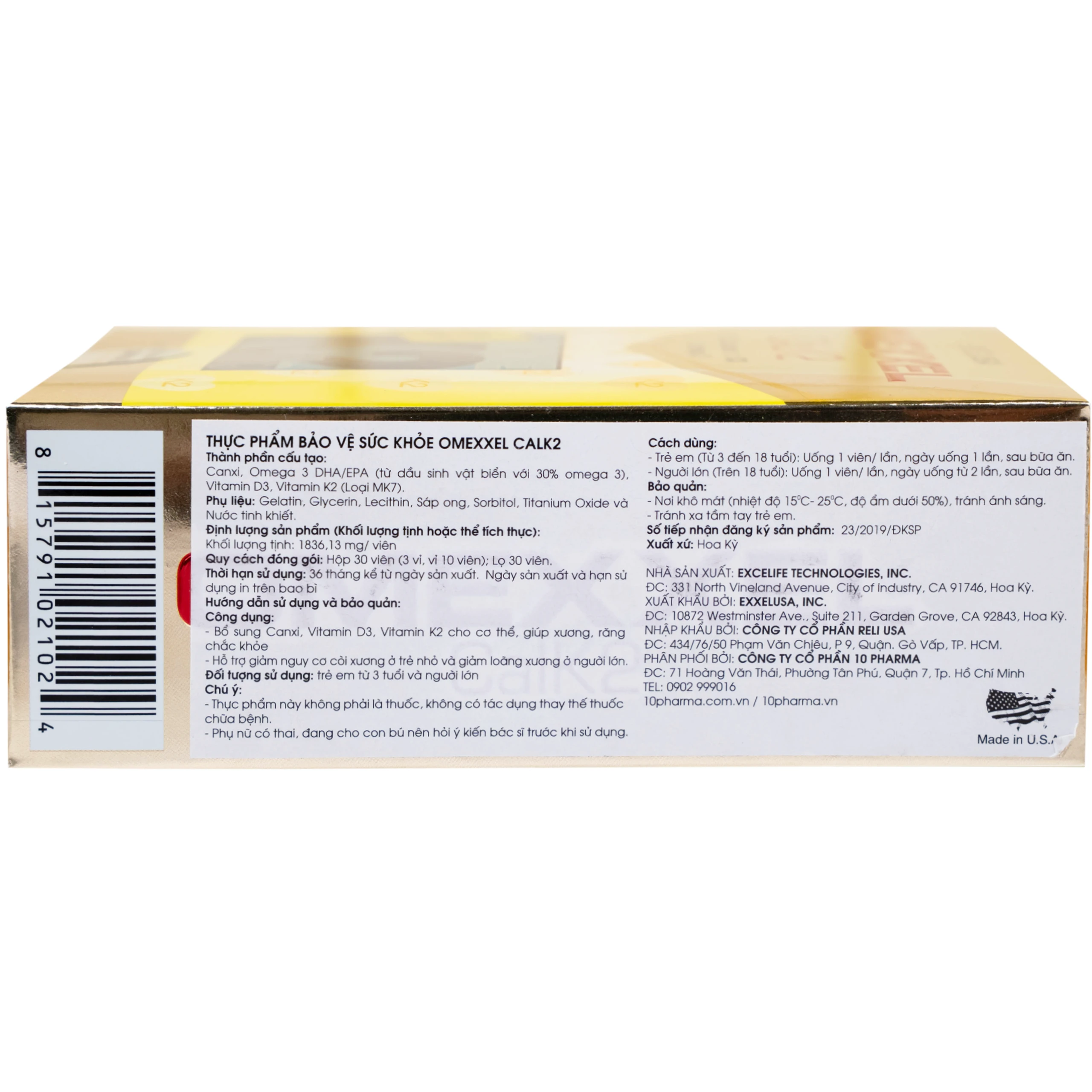 Viên uống bổ sung Canxi giúp xương răng chắc khỏe Omexxel Calk2 (3 vỉ x 10 viên)