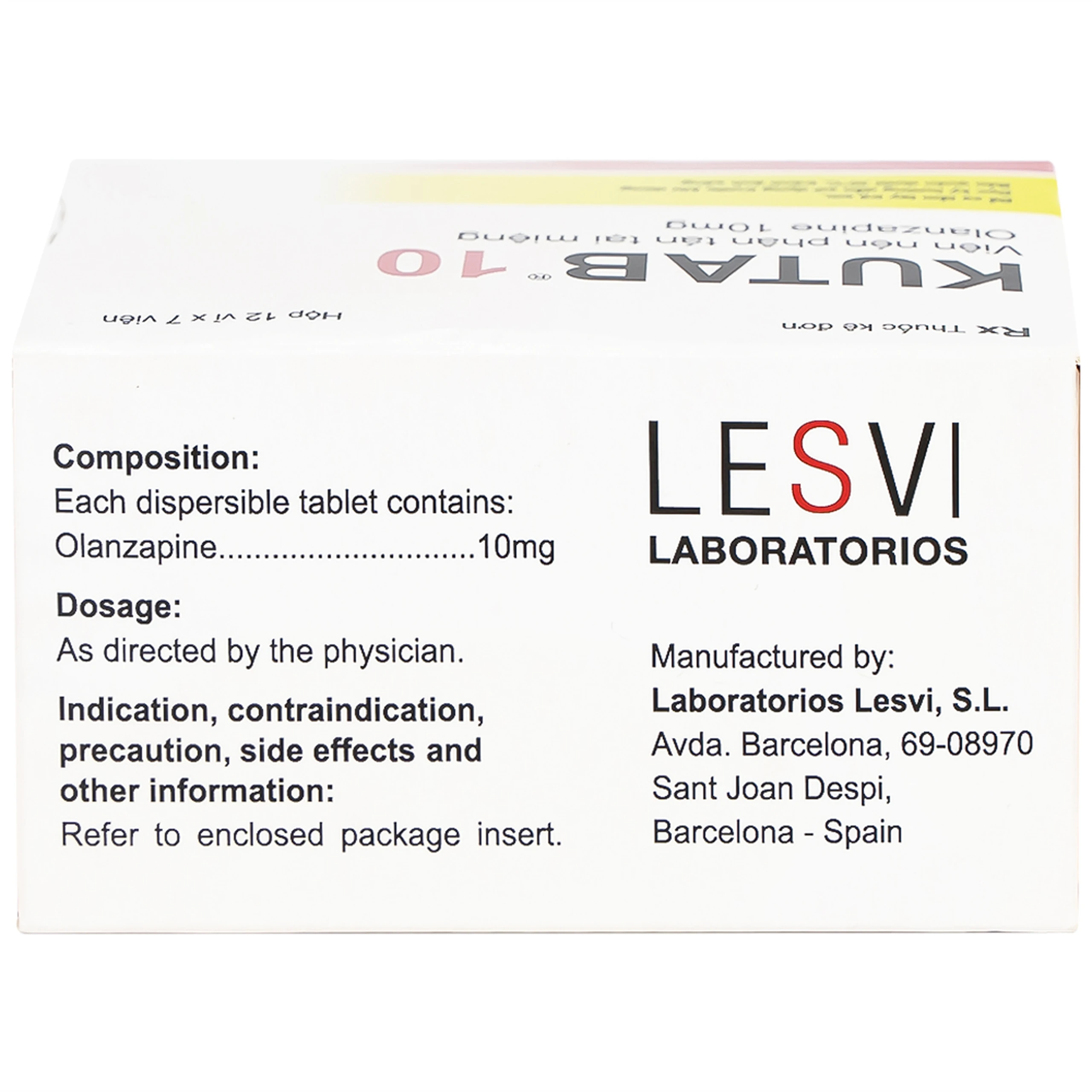 Thuốc Kutab 10 Levis điều trị tâm thần phân liệt, giai đoạn hưng cảm vừa đến nặng (12 vỉ x 7 viên)