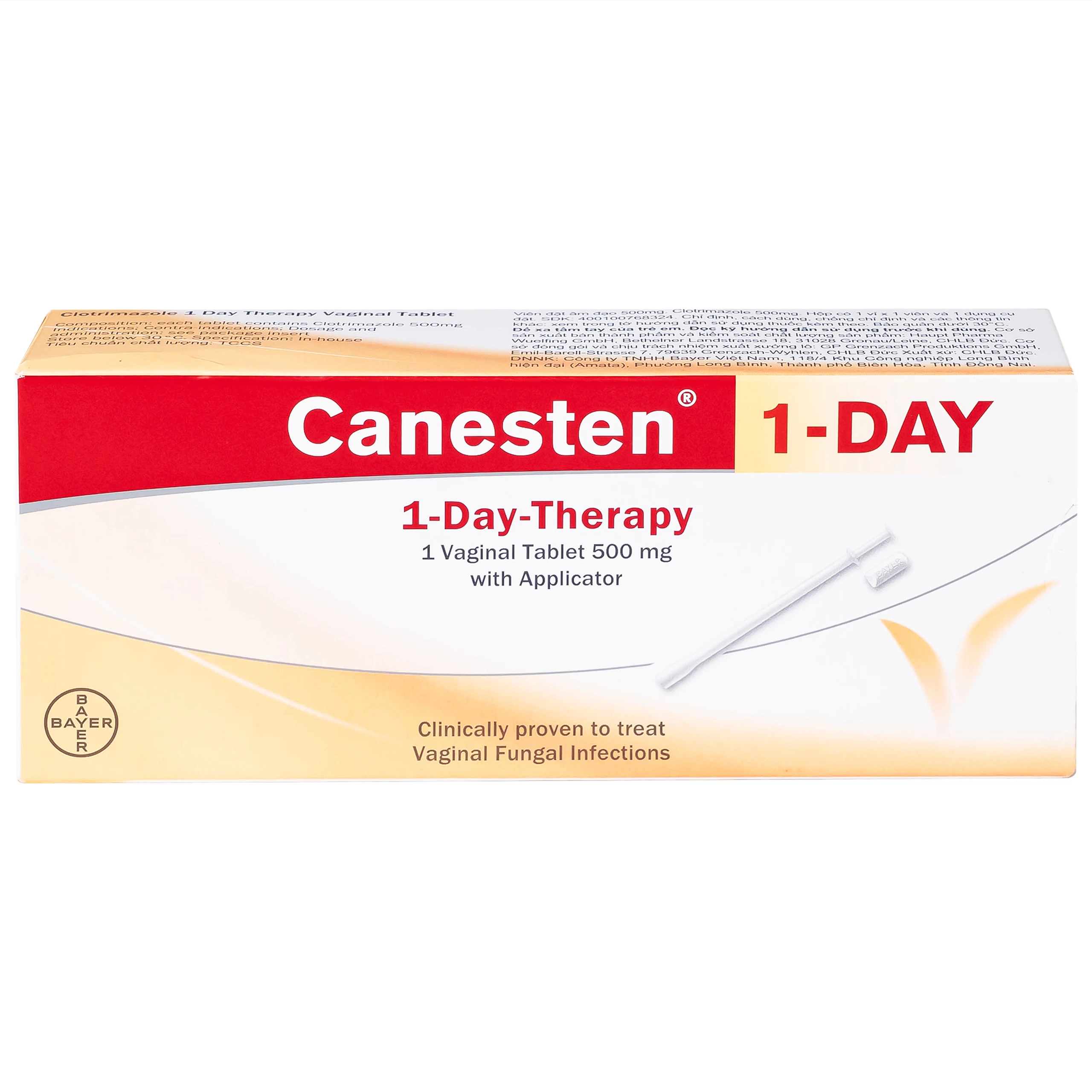 Viên đặt âm đạo Canesten 500mg Bayer hỗ trợ điều trị viêm âm đạo (1 viên)