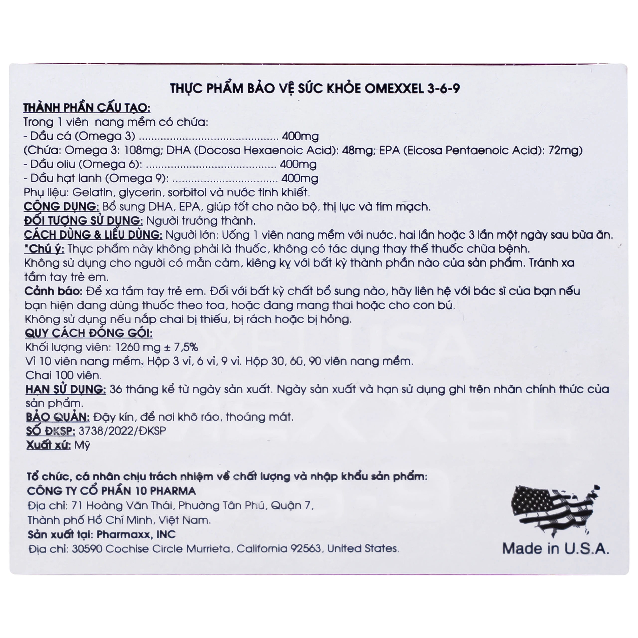 Viên uống hỗ trợ tốt cho não bộ, thị lực và tim mạch Omexxel 3-6-9 (100 viên)