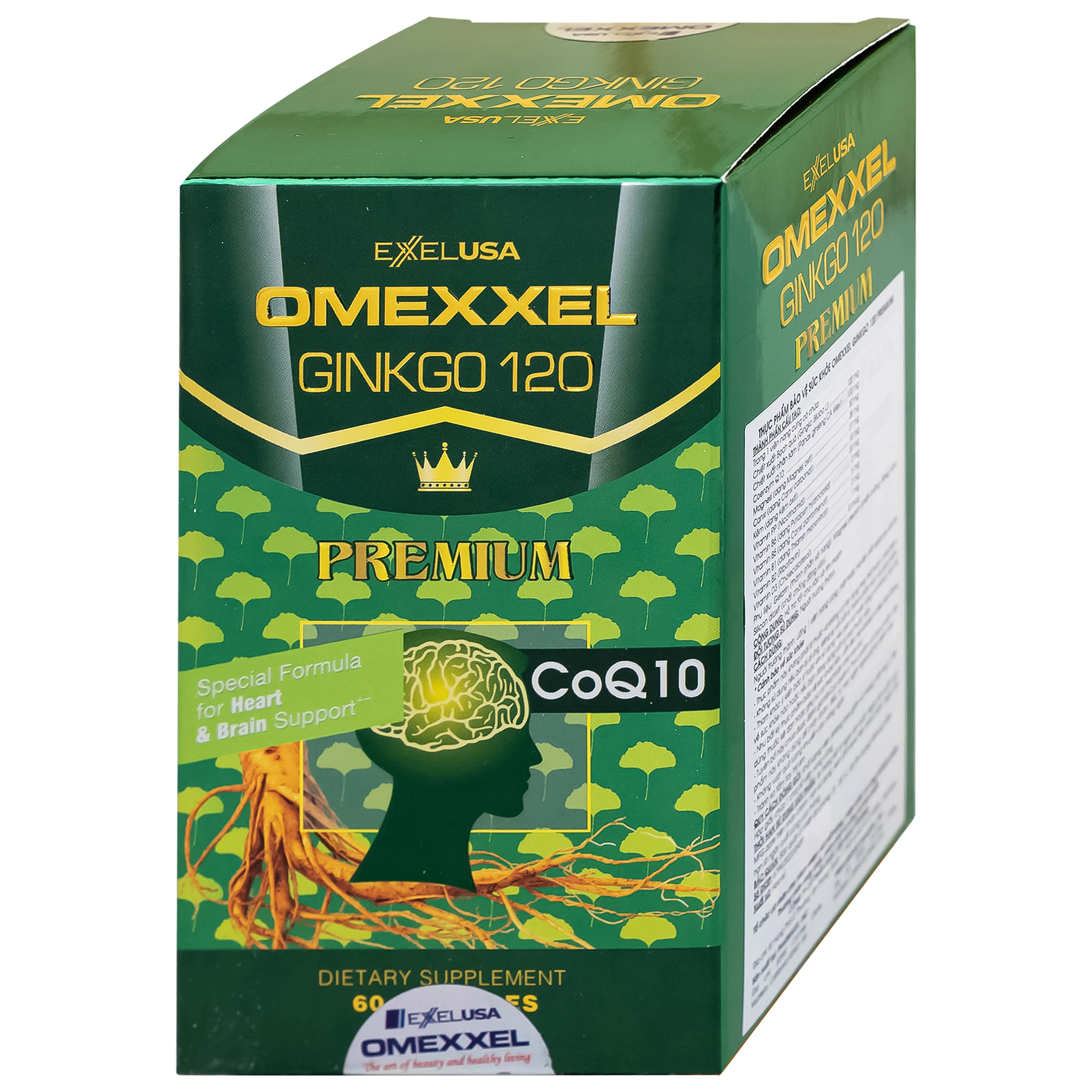 Viên uống hỗ trợ tốt cho não và tim mạch Omexxel Ginkgo 120 Premium (60 viên)