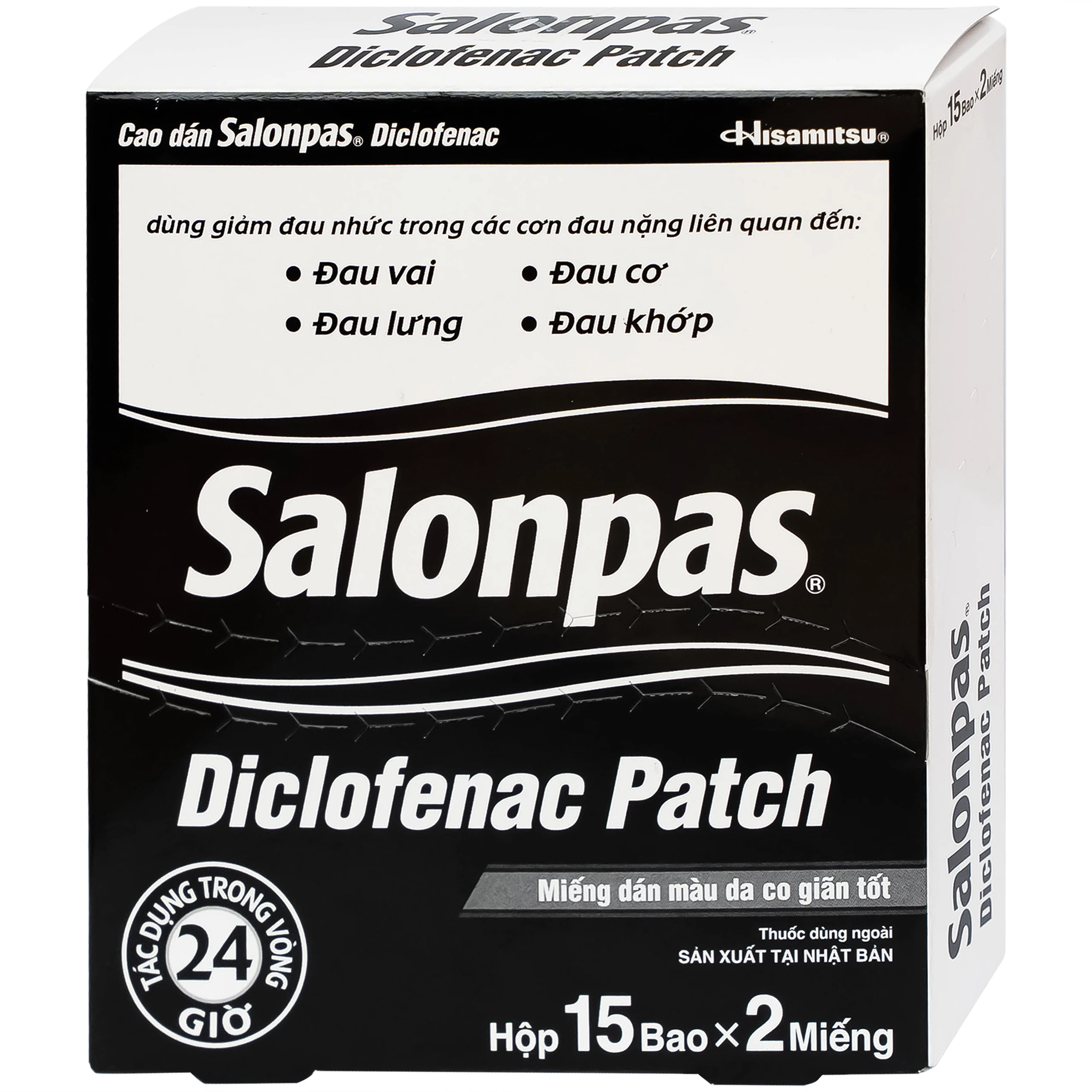 Cao dán Salonpas Diclofenac Patch Hisamitsu giảm đau, kháng viêm đau cơ, đau vai (15 gói x 2 miếng)