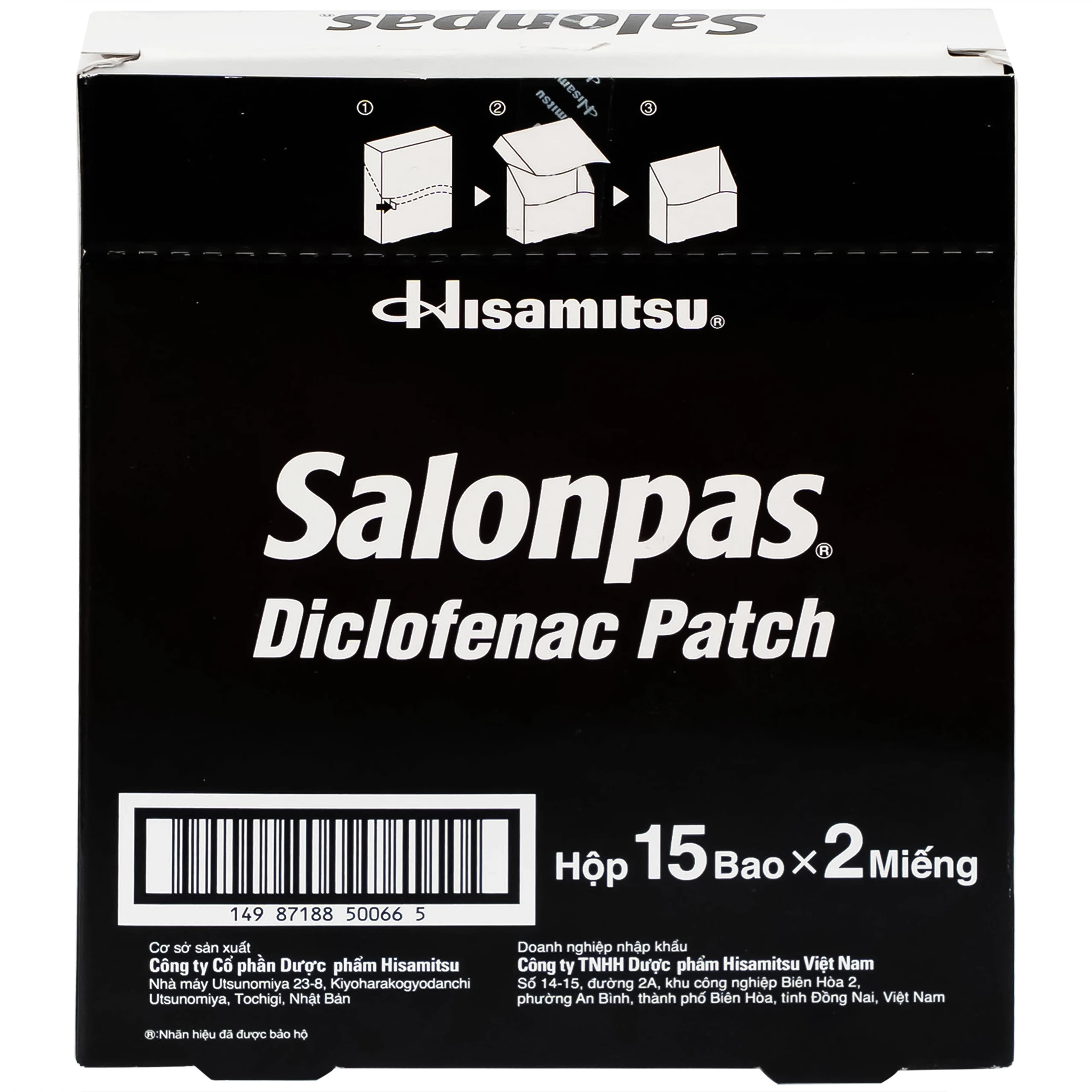 Cao dán Salonpas Diclofenac Patch Hisamitsu giảm đau, kháng viêm đau cơ, đau vai (15 gói x 2 miếng)