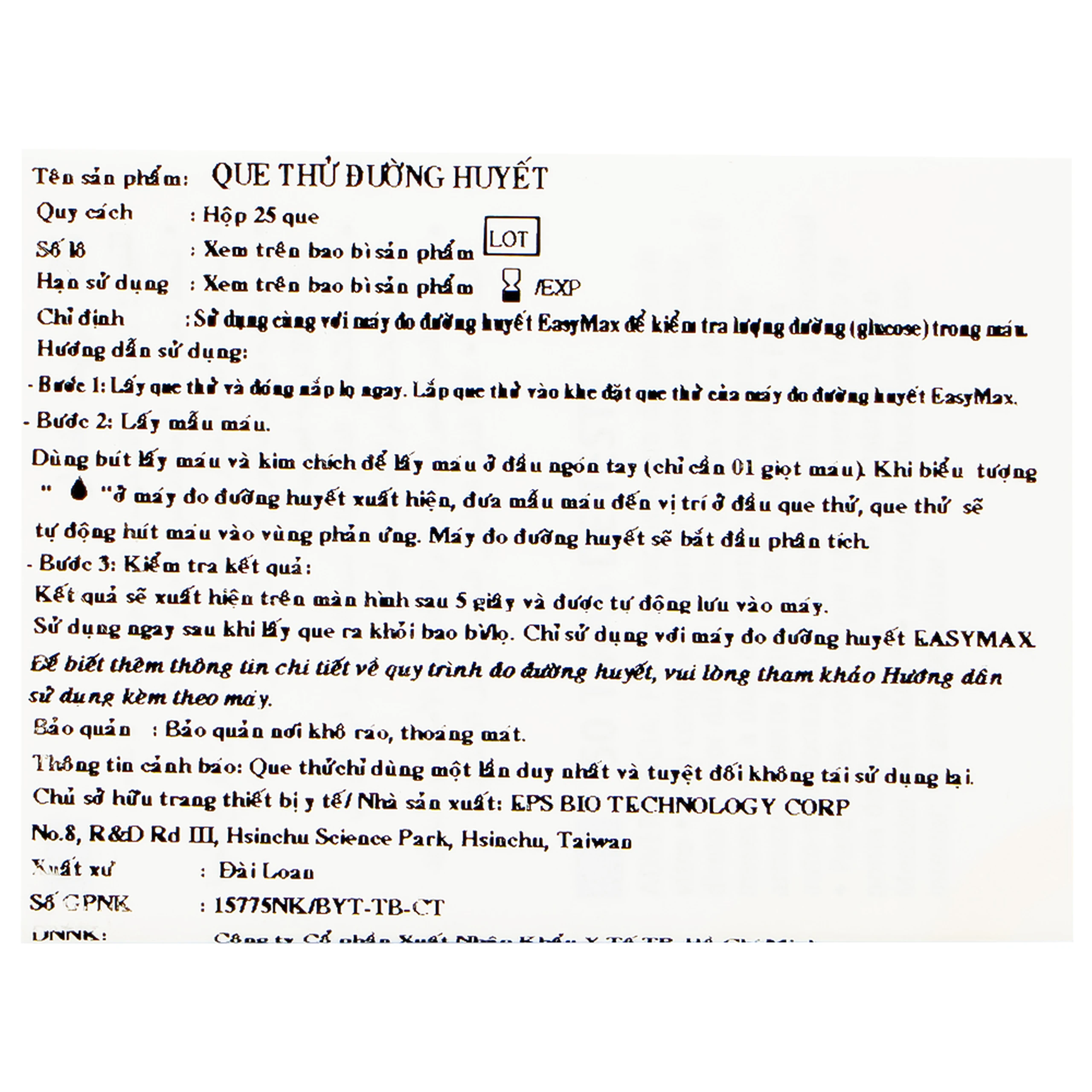 Combo 3 hộp que thử đường huyết Easy Max (25 cái) - tặng máy đo đường huyết Easy Max Tag
