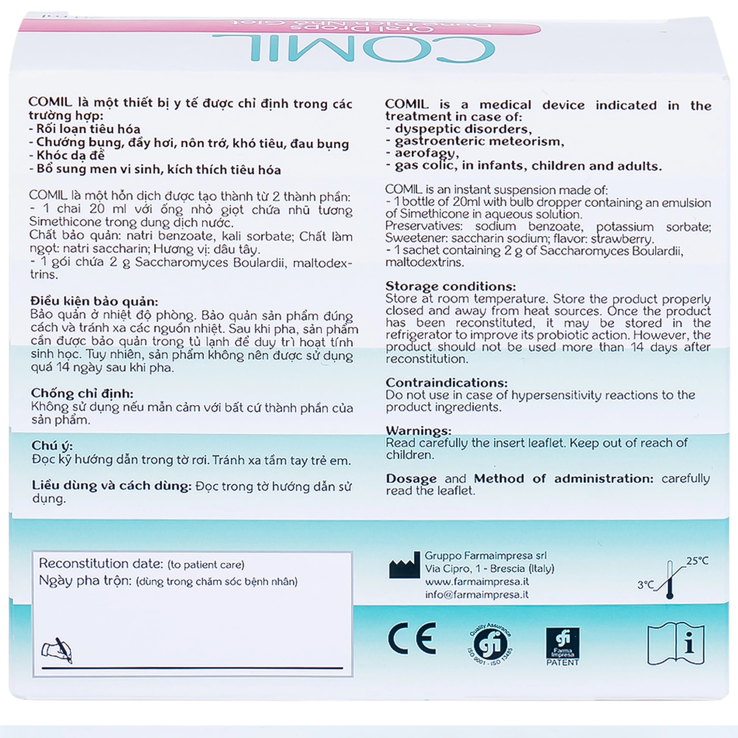 Men tiêu hóa Comil hương dâu 20ml giúp giảm rối loạn tiêu hóa, nôn trớ ở trẻ, dùng được cho trẻ sơ sinh