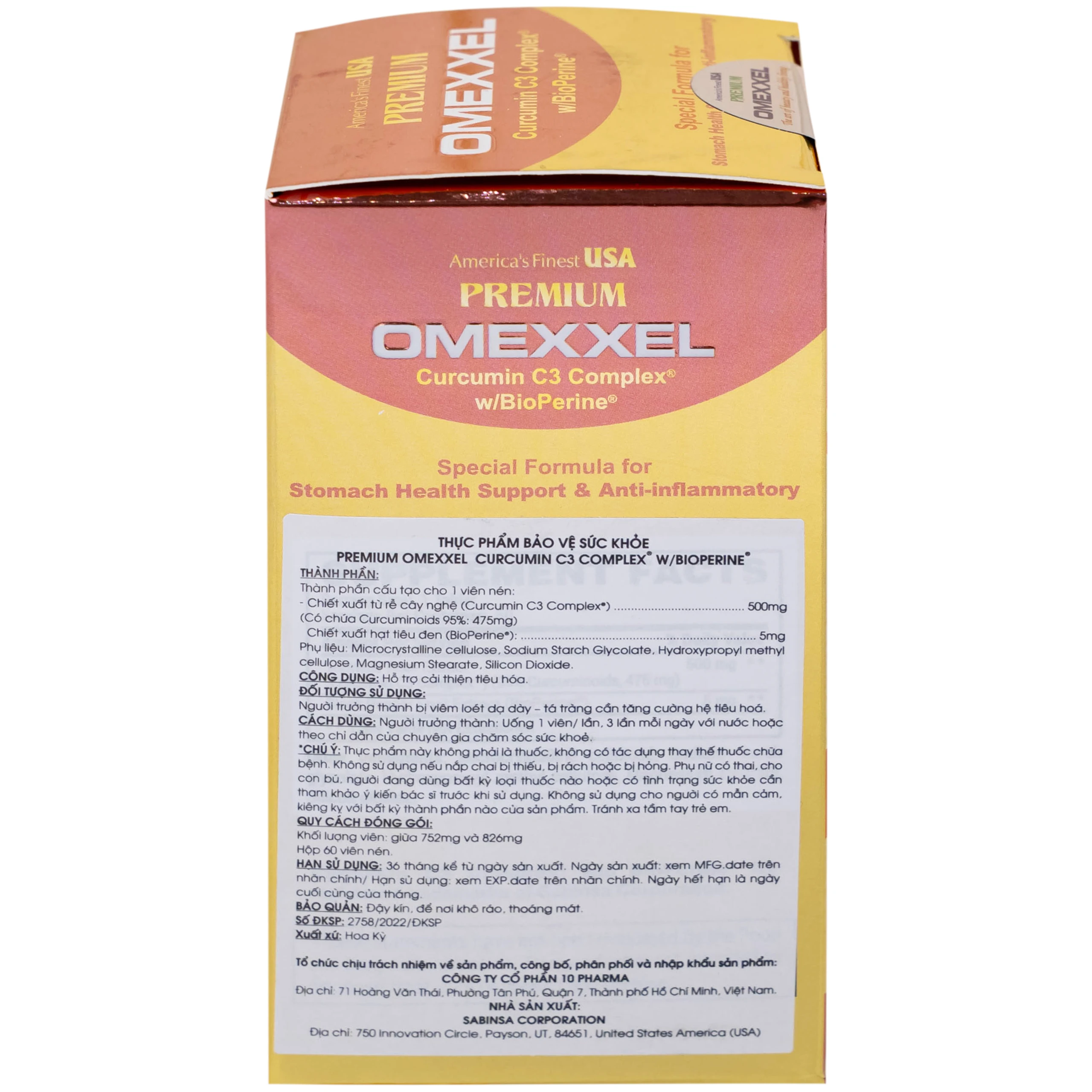 Viên uống hỗ trợ cải thiện tiêu hóa Premium Omexxel Curcumin C3 Complex W/Bioperine (60 viên)
