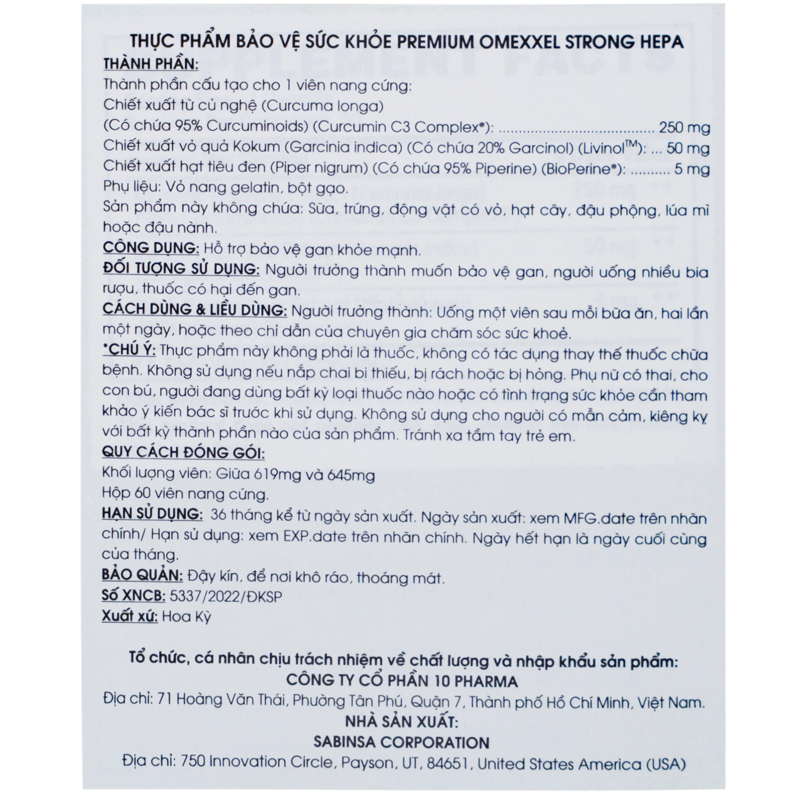 Viên uống hỗ trợ bảo vệ gan khỏe mạnh Premium Omexxel Strong Hepa (60 viên)