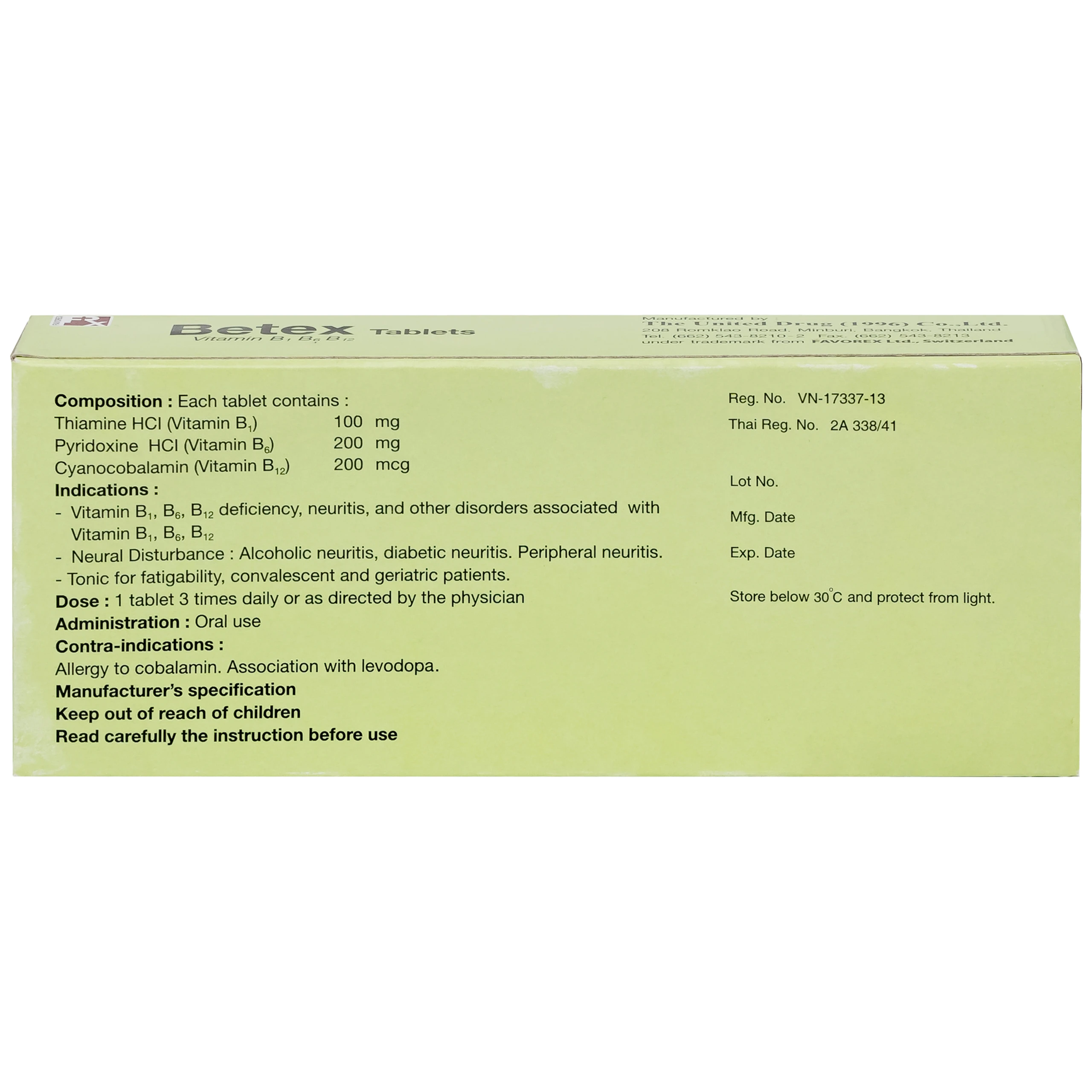 Thuốc Betex Favorex bổ sung vitamin B1, B6, B12 (5 vỉ x 10 viên)