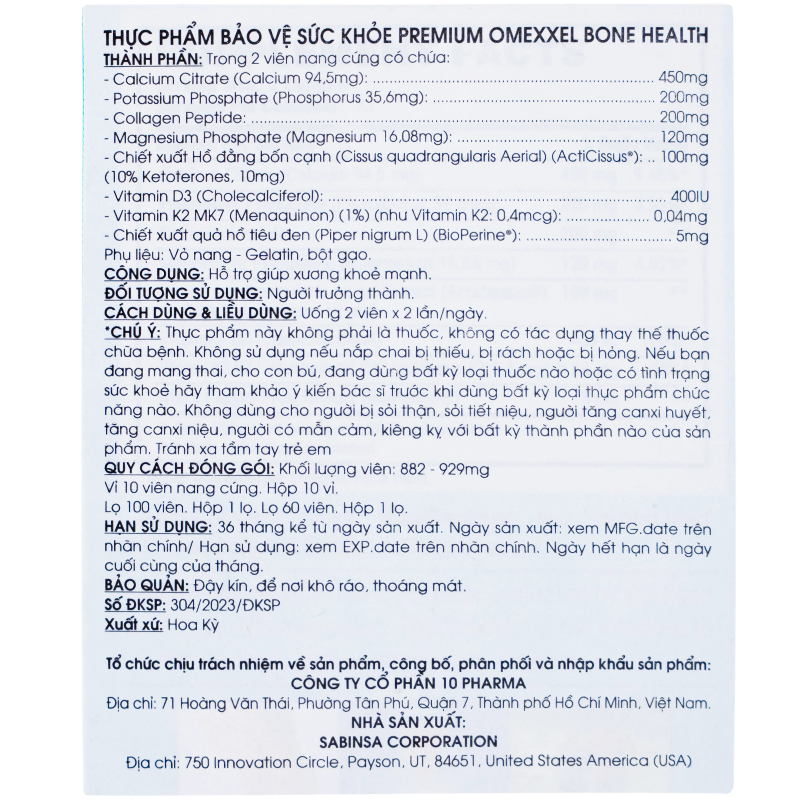 Viên uống hỗ trợ xương khỏe mạnh Premium Omexxel Bone Health (60 viên)