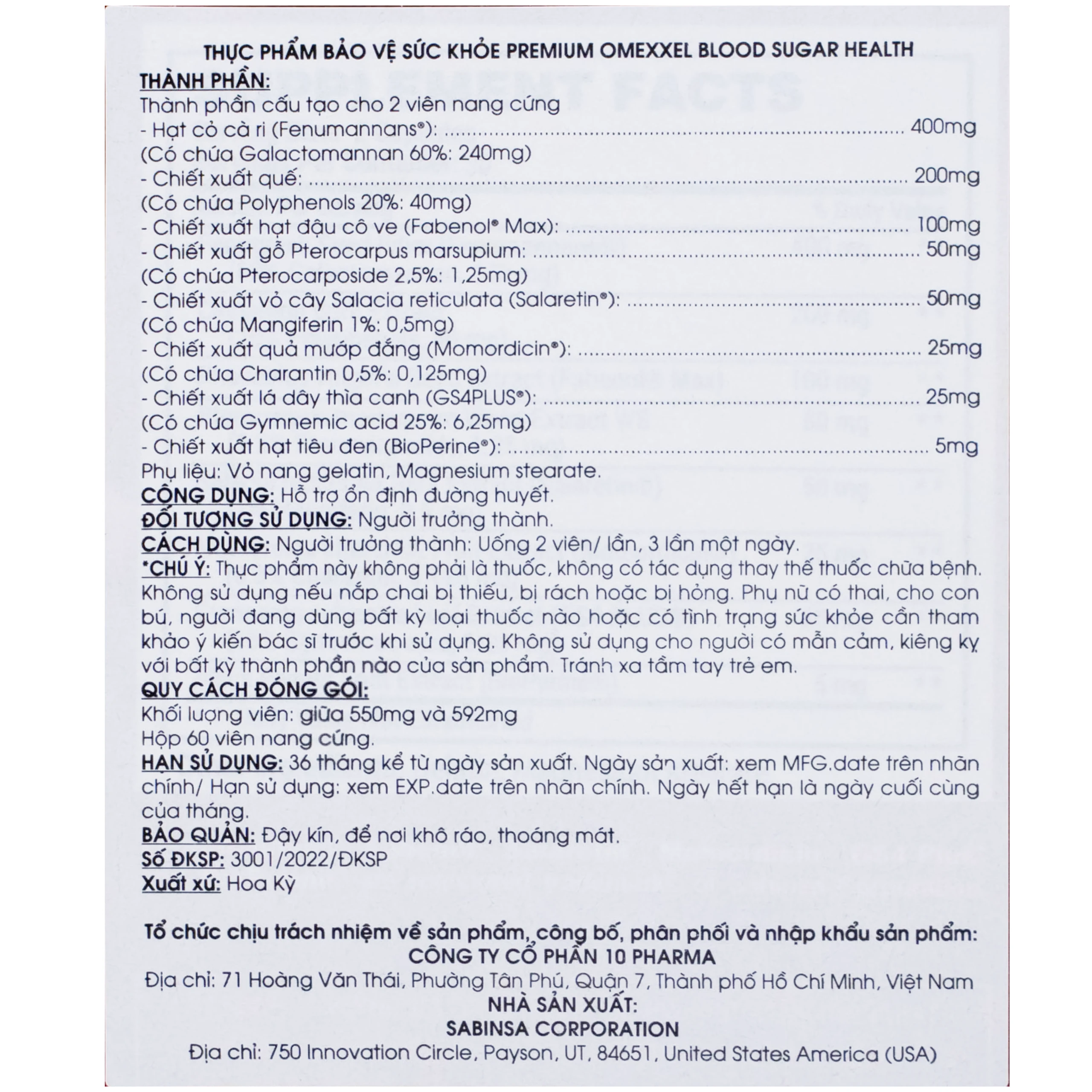 Viên uống hỗ trợ ổn định đường huyết Premium Omexxel Blood Sugar Health (60 viên)