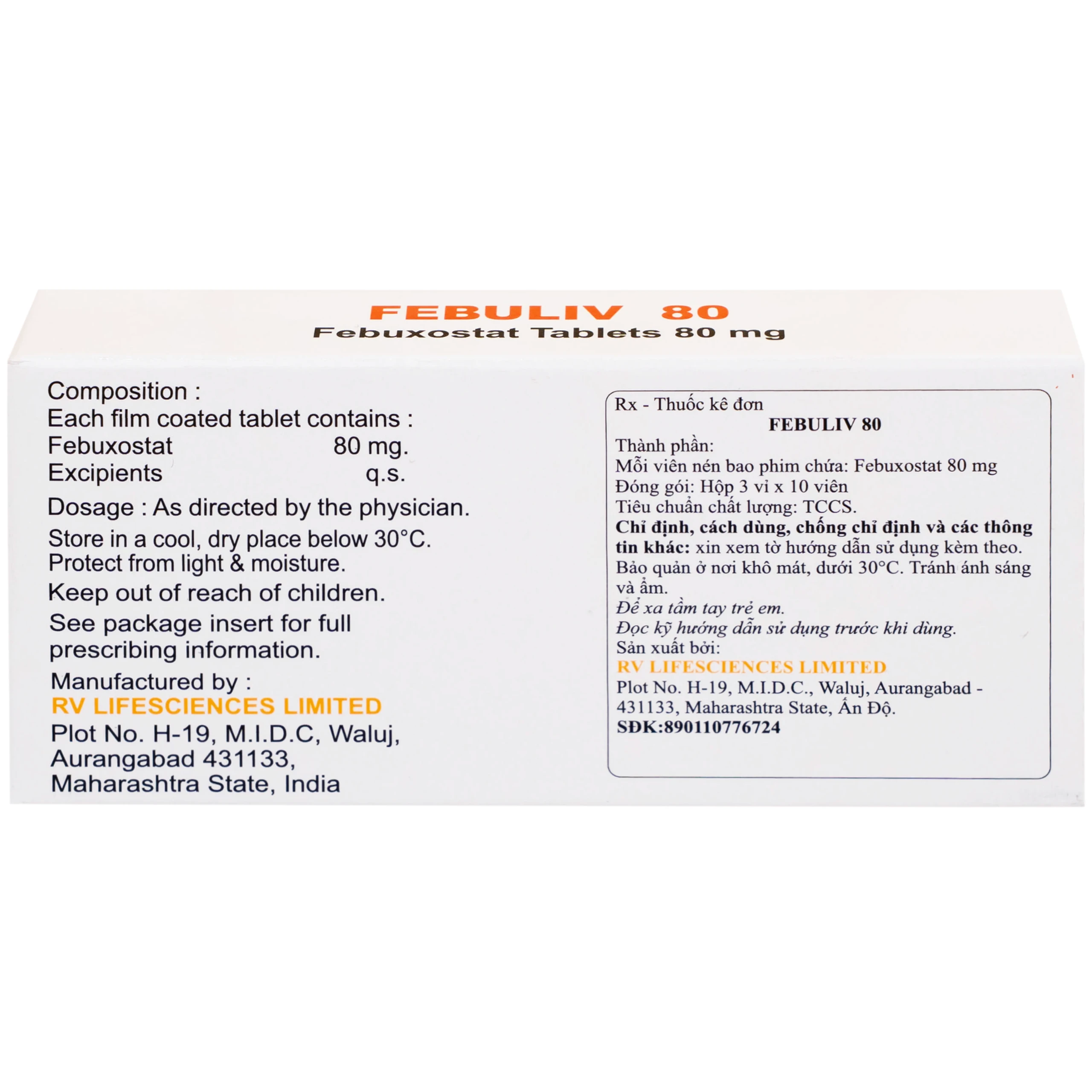 Thuốc Febuliv 80mg RV điều trị tăng acid uric huyết mạn tính (3 vỉ x 10 viên)