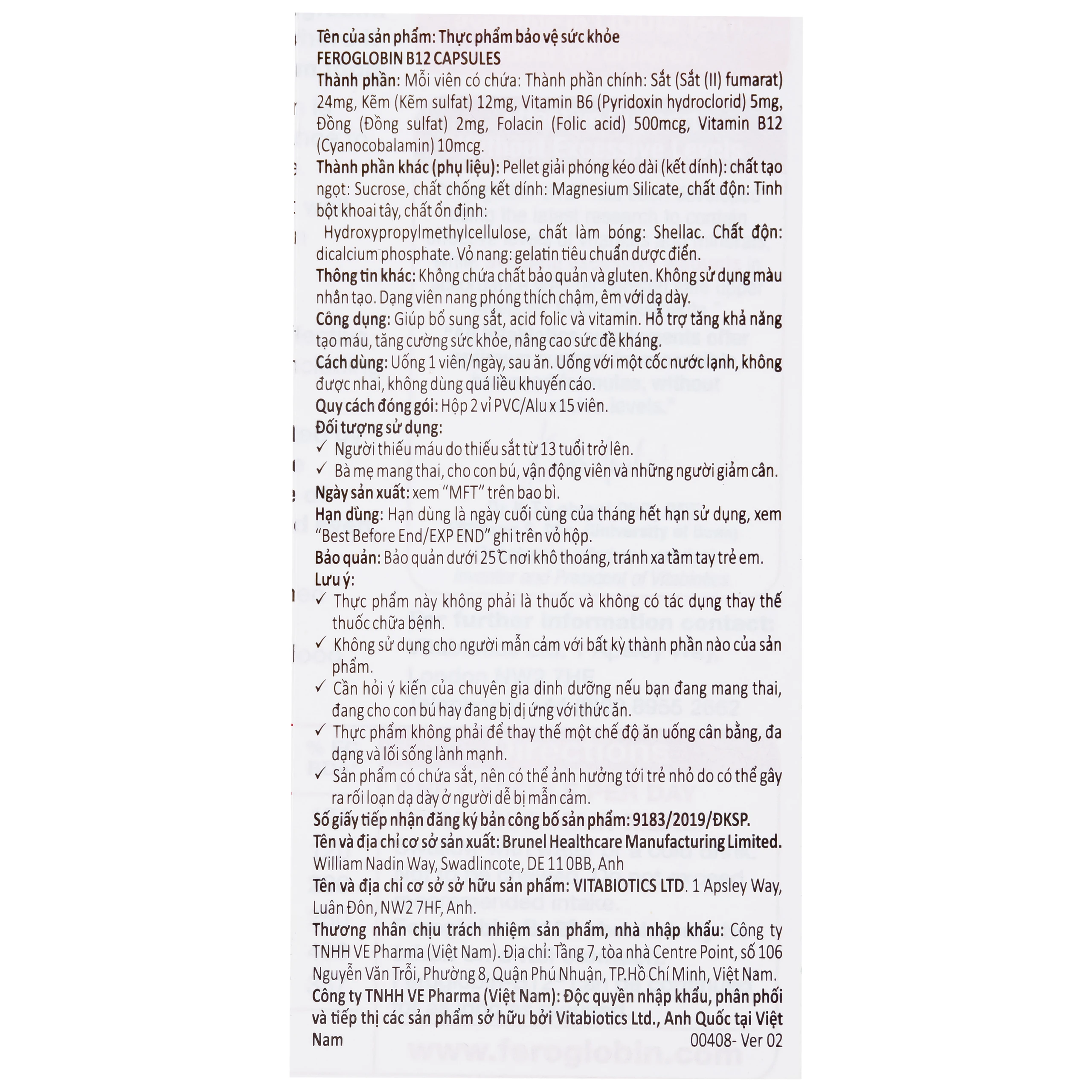 Viên uống hỗ trợ tăng khả năng tạo máu Vitabiotics Feroglobin B12 (30 viên)