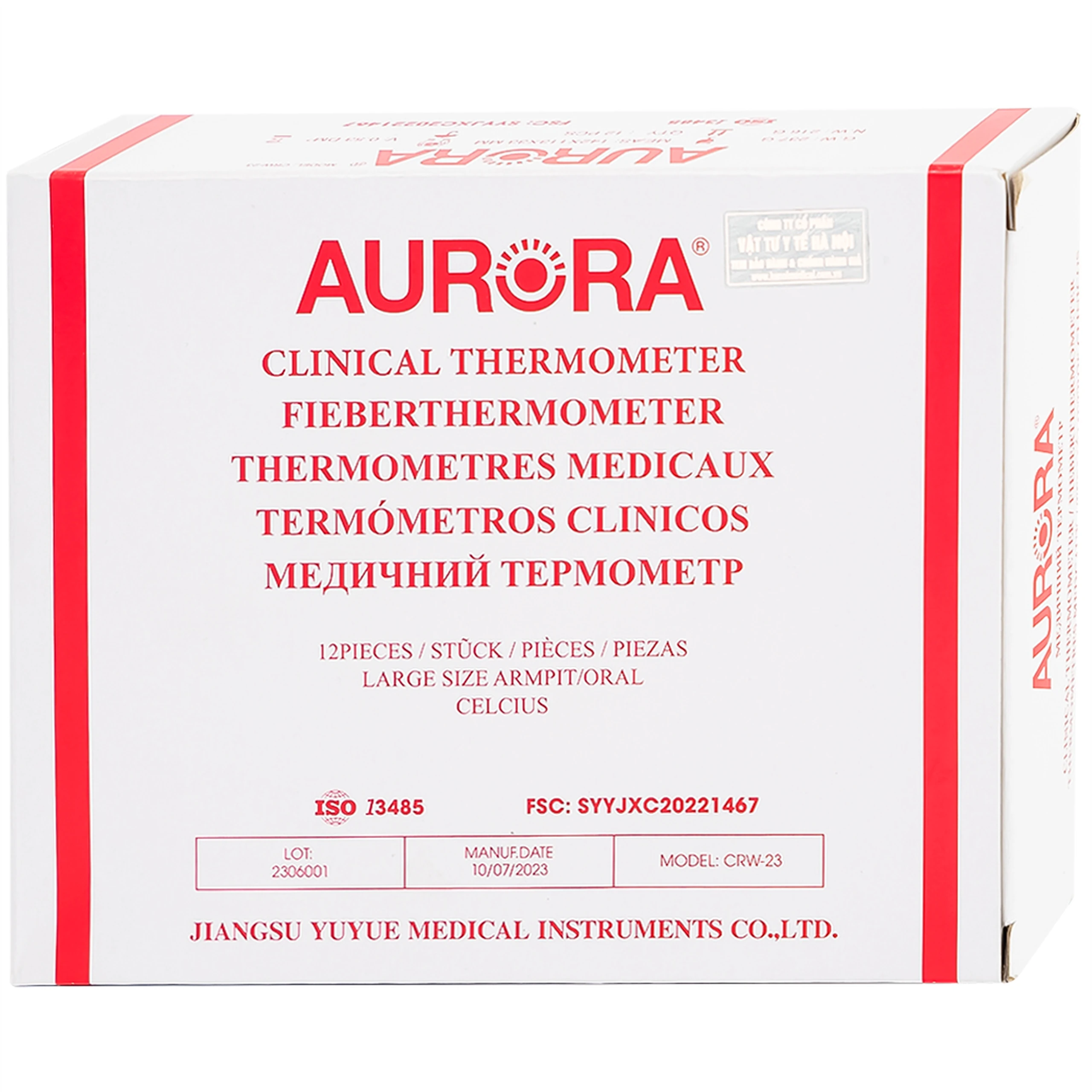 Nhiệt kế thuỷ ngân đo thân nhiệt cơ thể Aurora CRW-23