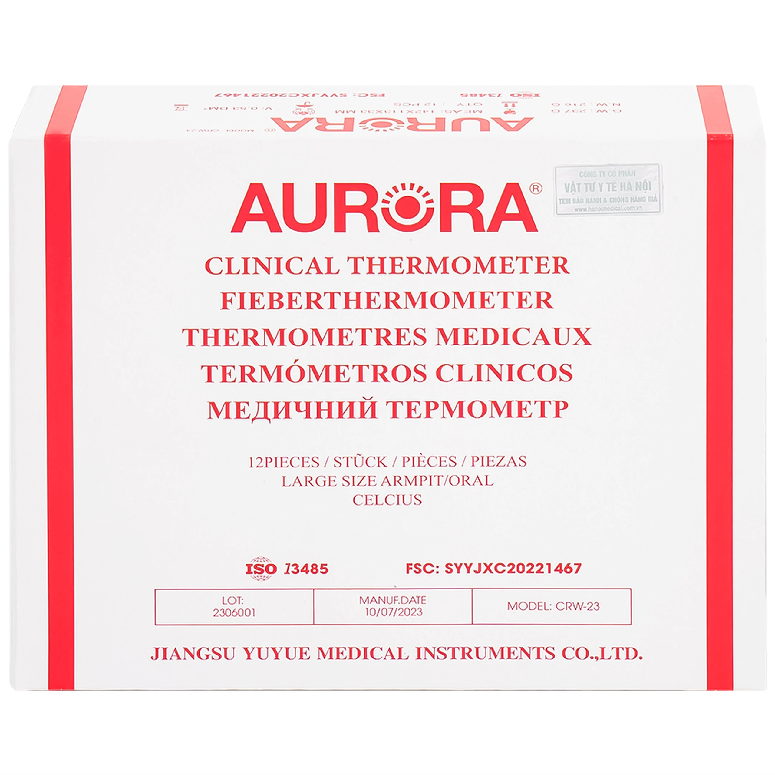 Nhiệt kế thuỷ ngân đo thân nhiệt cơ thể Aurora CRW-23